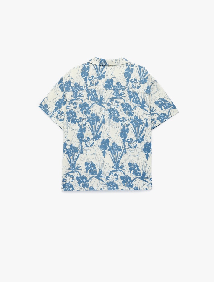 Erkek Çocuk Desenli Viskon ve Keten Karışımlı Kısa Kollu Gömlek