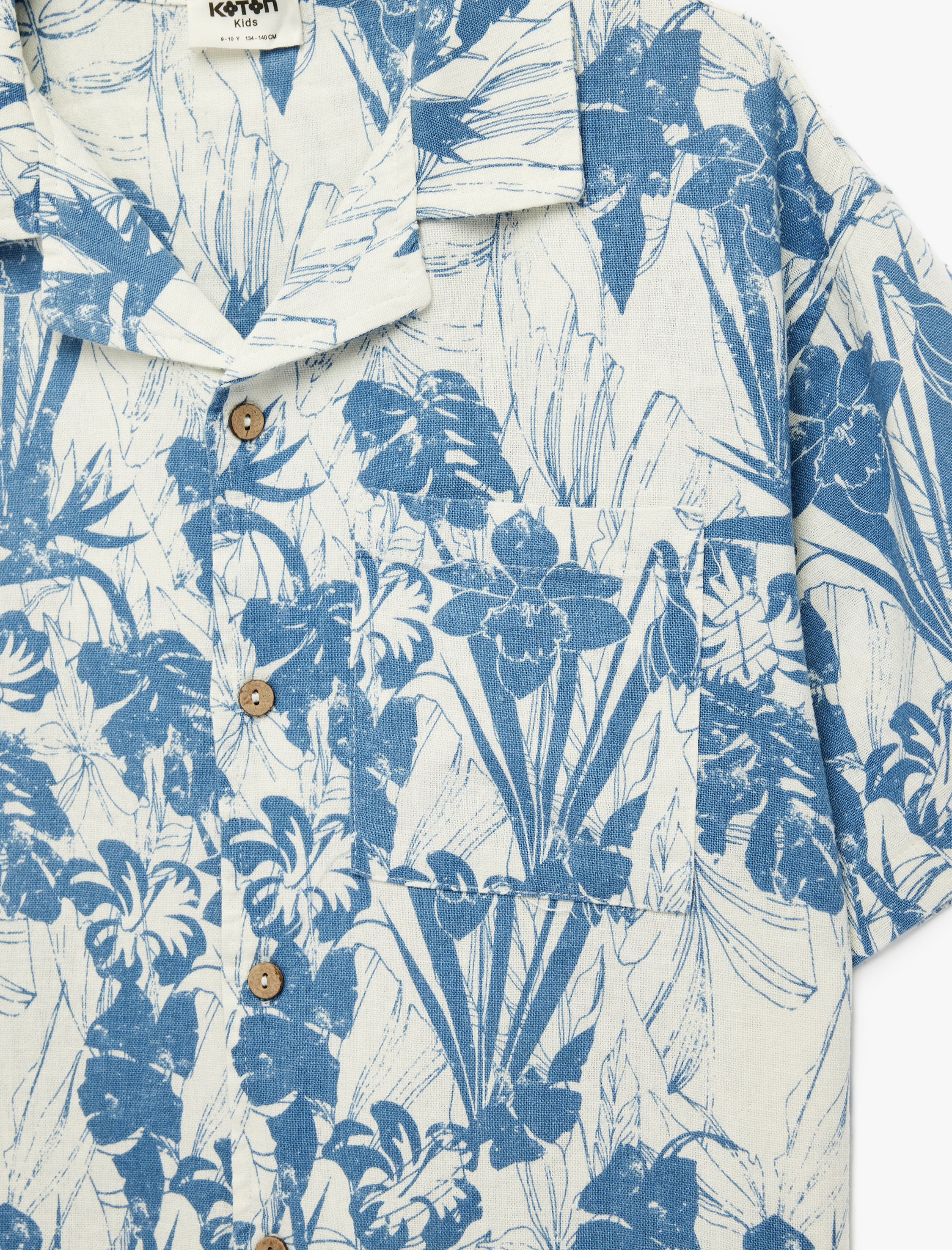  Erkek Çocuk Desenli Viskon ve Keten Karışımlı Kısa Kollu Gömlek