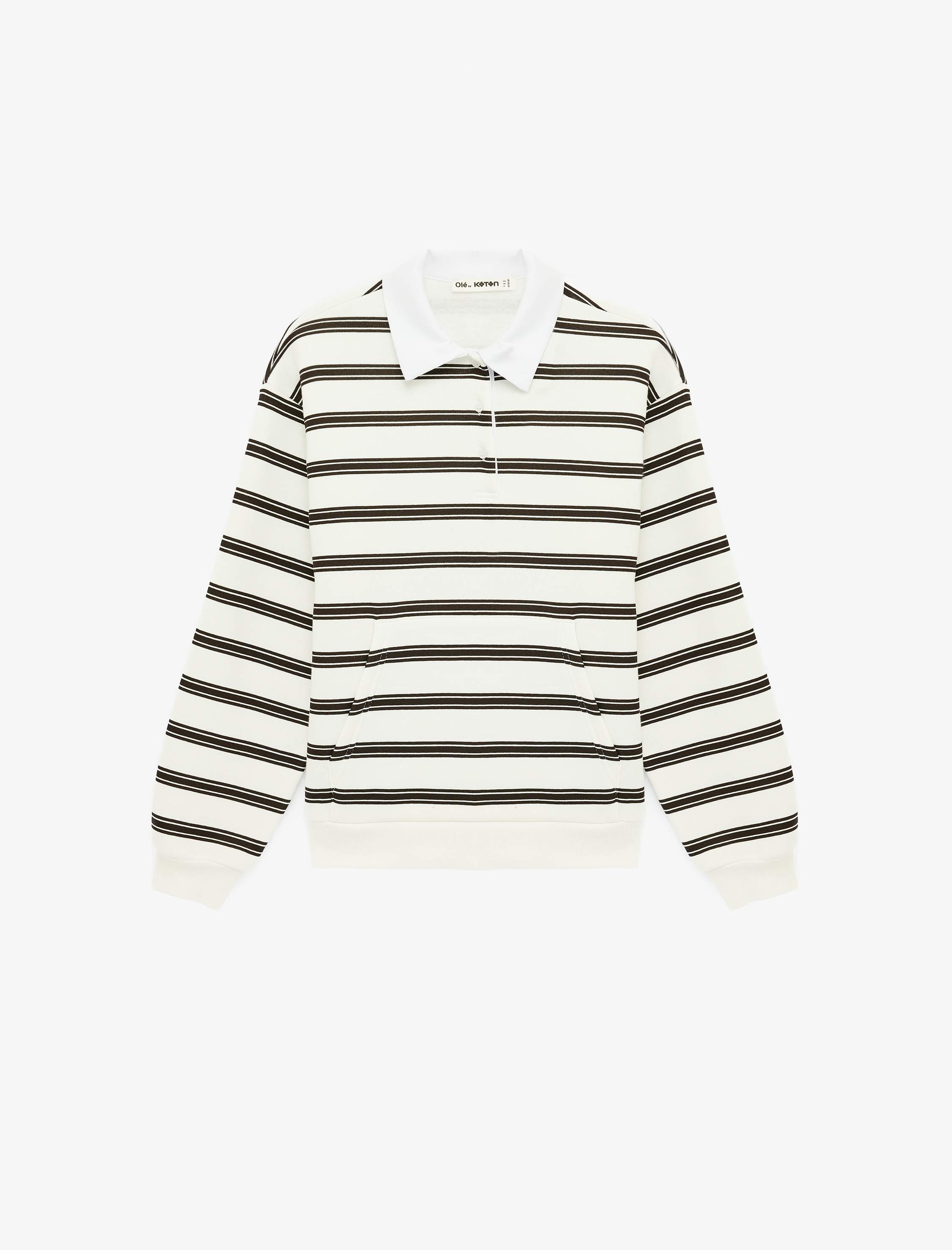   Cepli Çizgili Düğmeli Uzun Kollu Polo Yaka Rahat Kalıp Sweatshirt