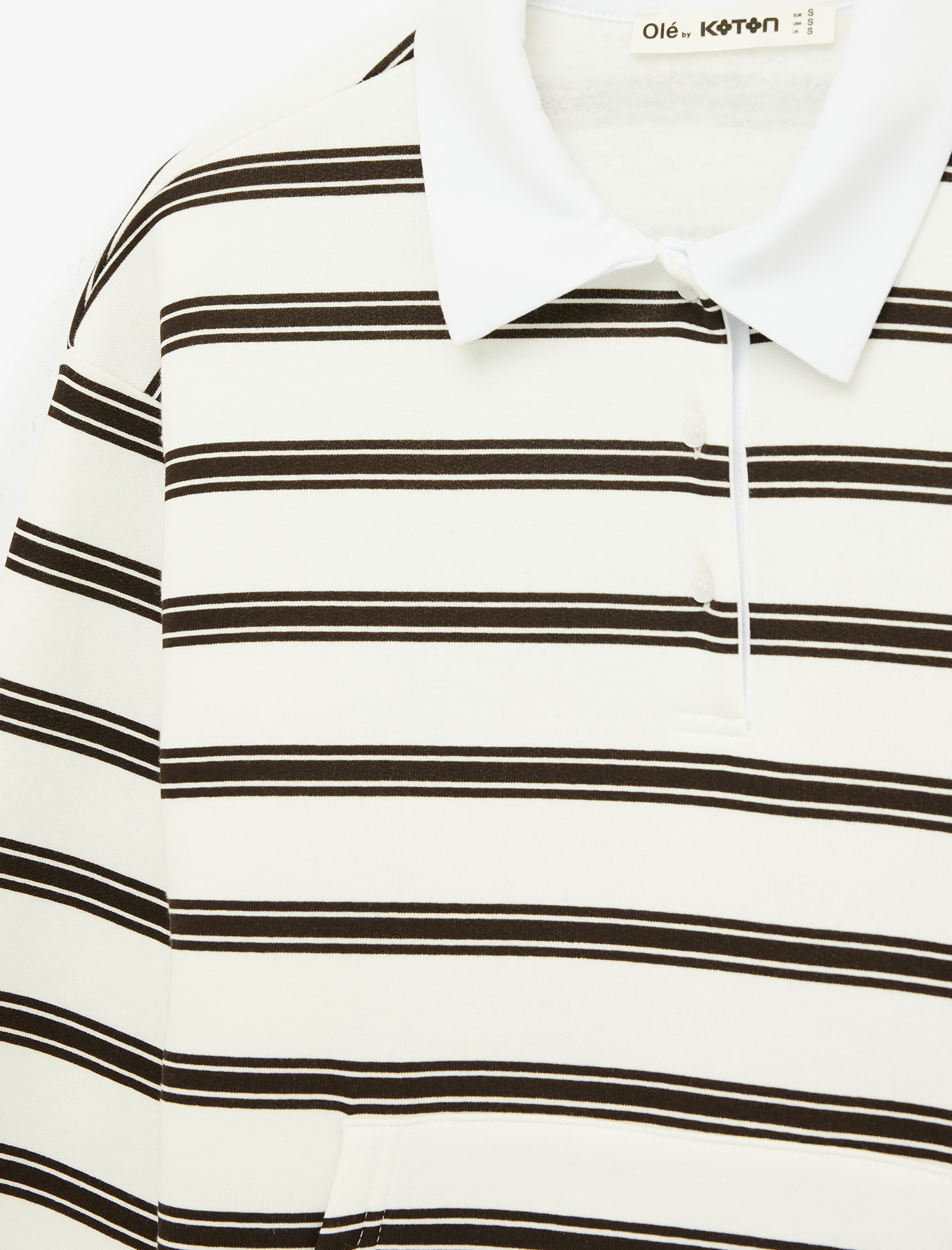   Cepli Çizgili Düğmeli Uzun Kollu Polo Yaka Rahat Kalıp Sweatshirt