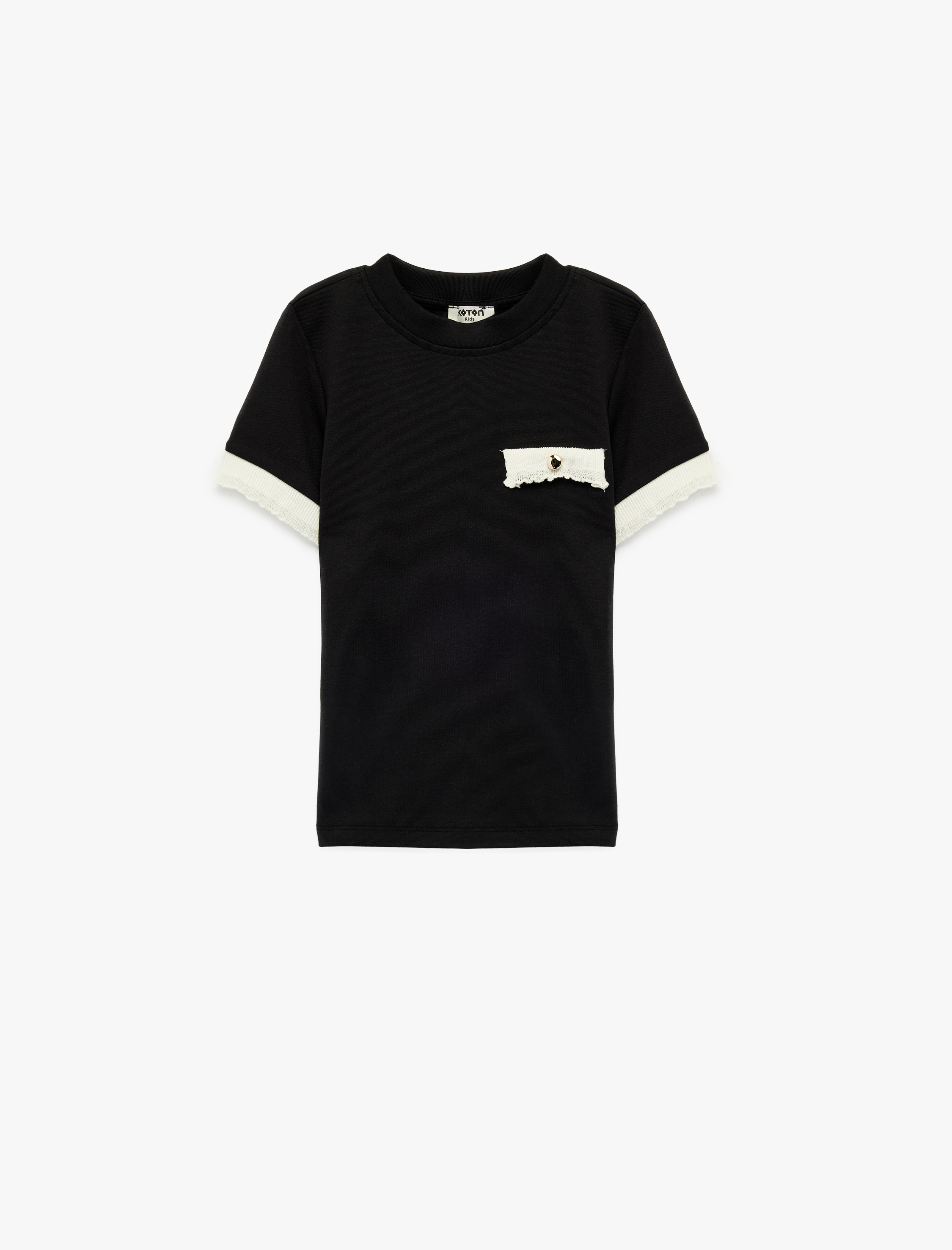  Kız Çocuk Bisiklet Yaka Kısa Kollu Düğmeli Pamuklu Tişört