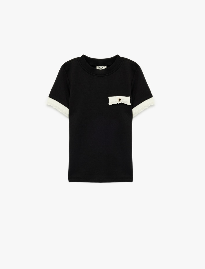 Kız Çocuk Bisiklet Yaka Kısa Kollu Düğmeli Pamuklu Tişört