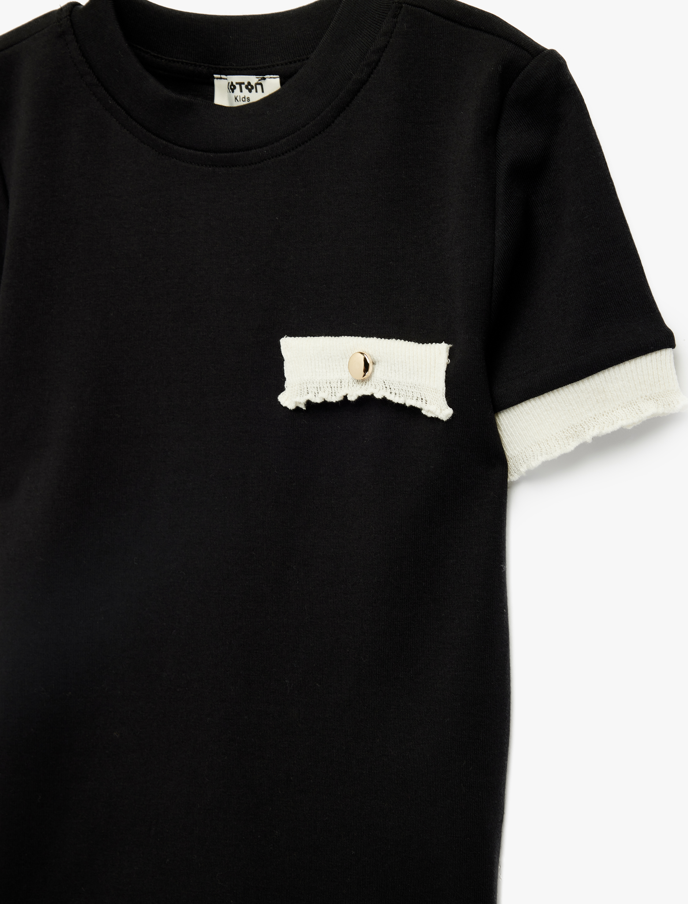  Kız Çocuk Bisiklet Yaka Kısa Kollu Düğmeli Pamuklu Tişört