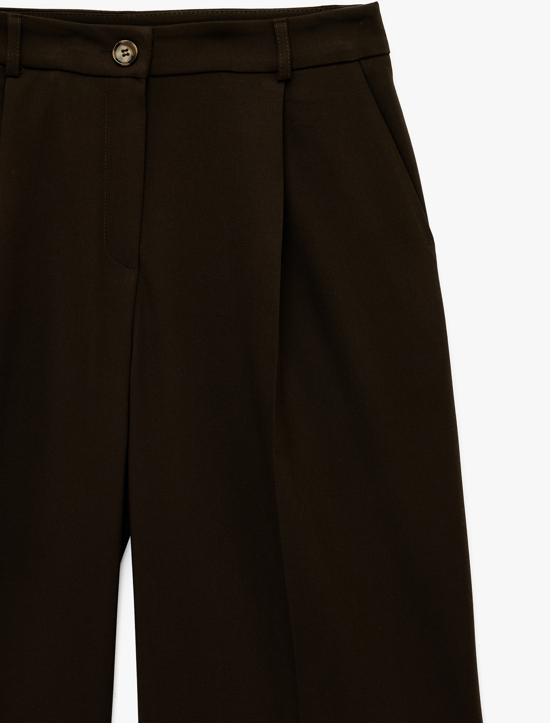   Pile Detaylı Cepli Geniş Paça Kumaş Pantolon