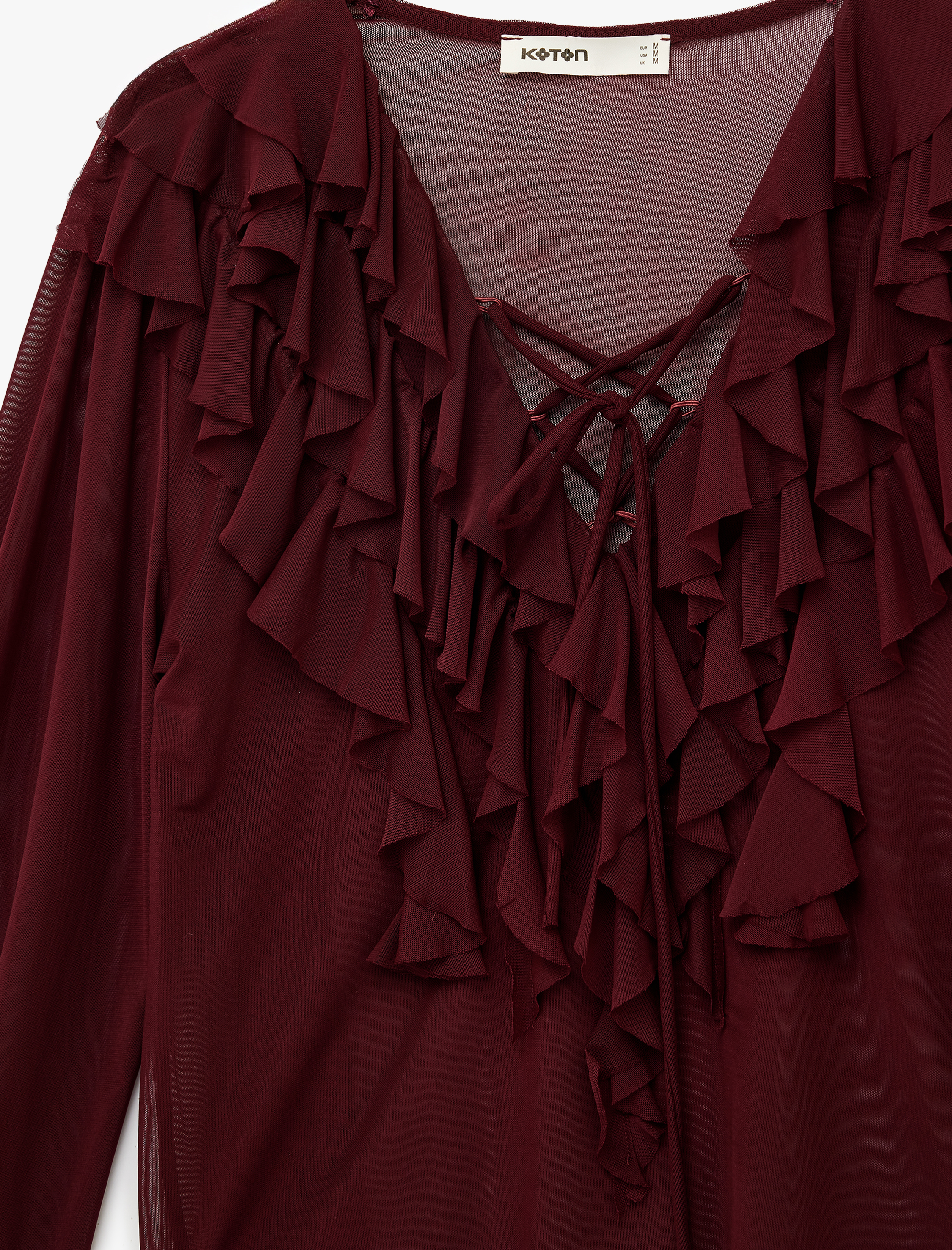   Uzun Kollu V Yaka Fırfırlı Şifon Bluz