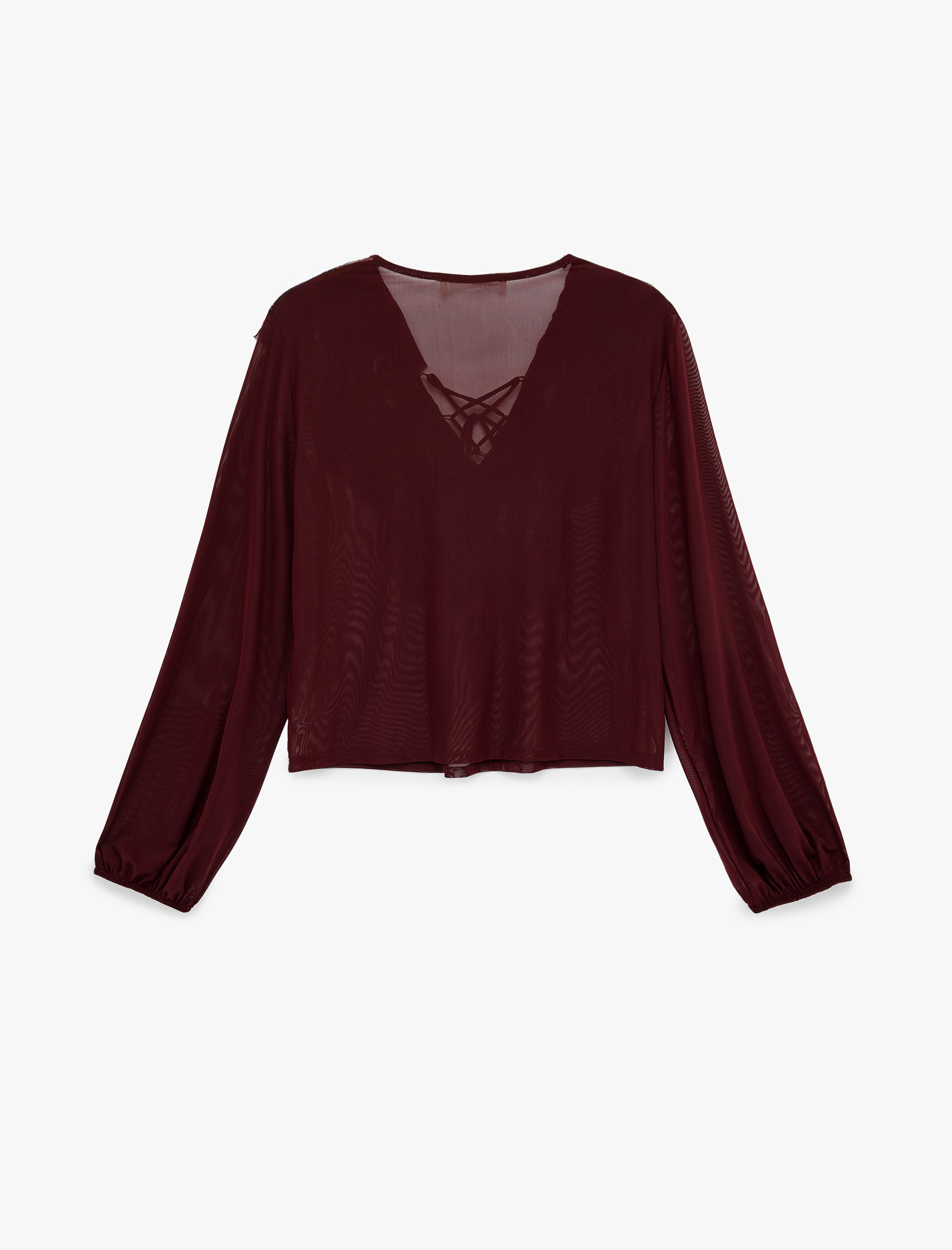   Uzun Kollu V Yaka Fırfırlı Şifon Bluz
