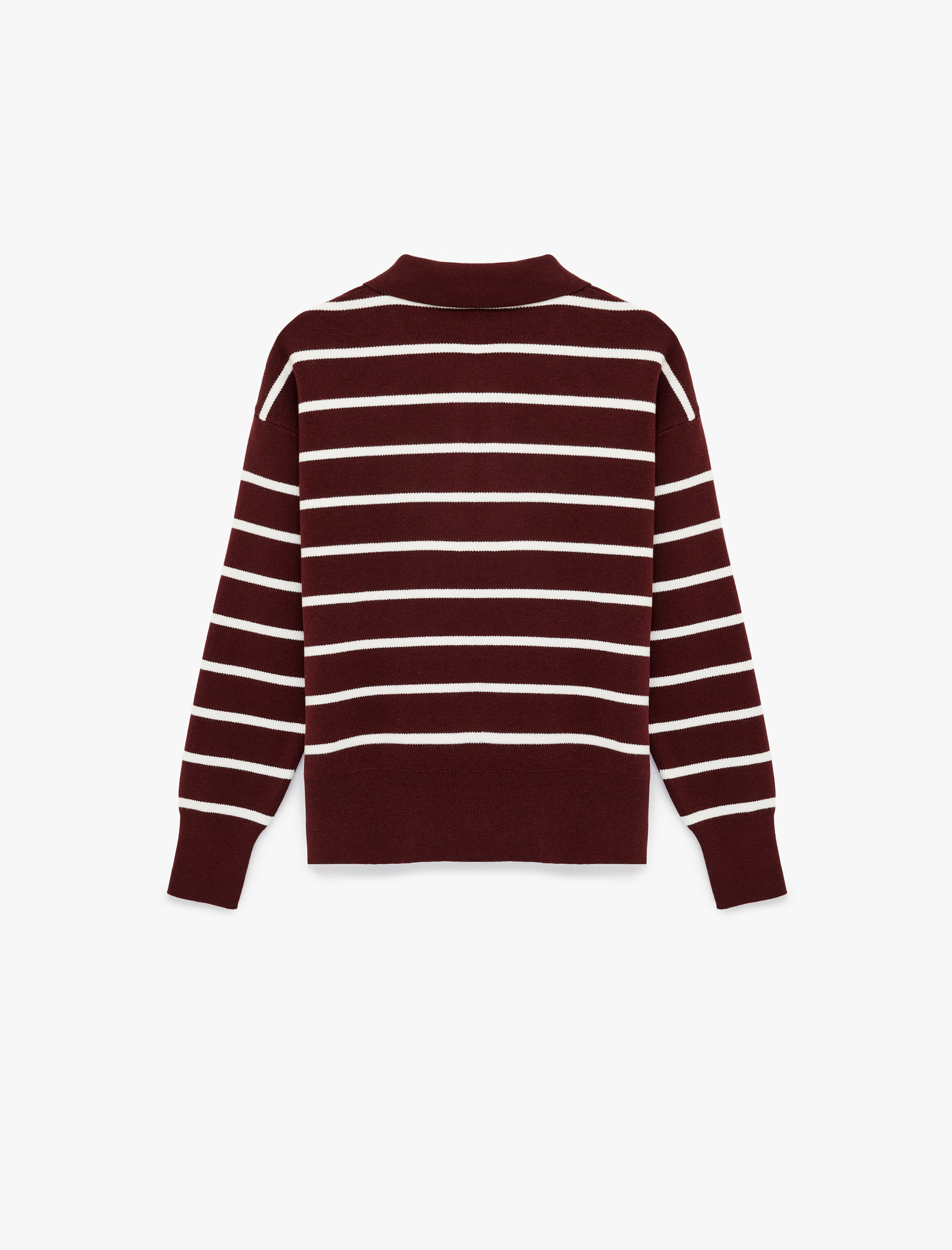   Çizgili Uzun Kollu Polo Yaka Triko Kazak