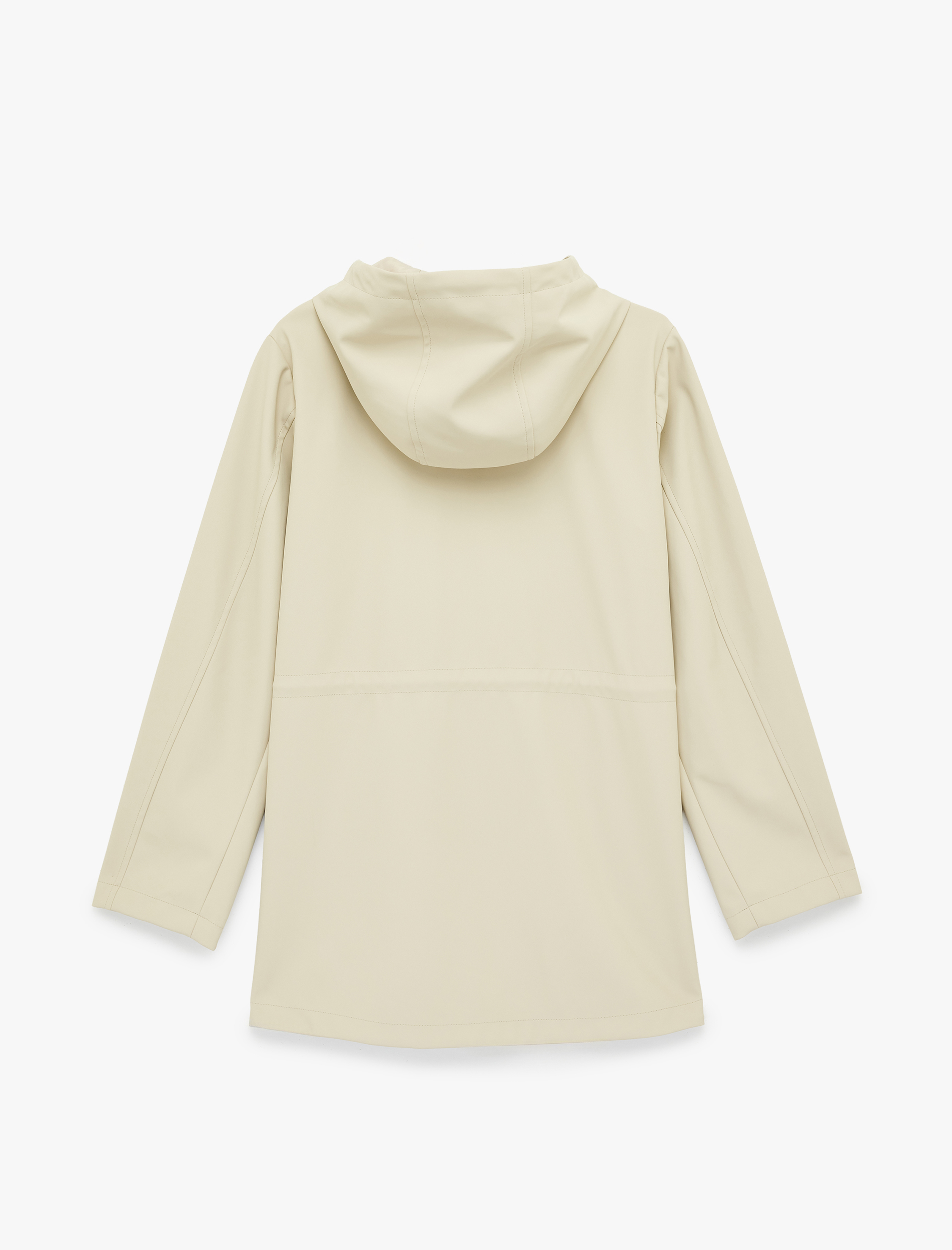   Uzun Kollu Cepli Fermuarlı Düğme Detaylı Kapüşonlu Yağmurluk