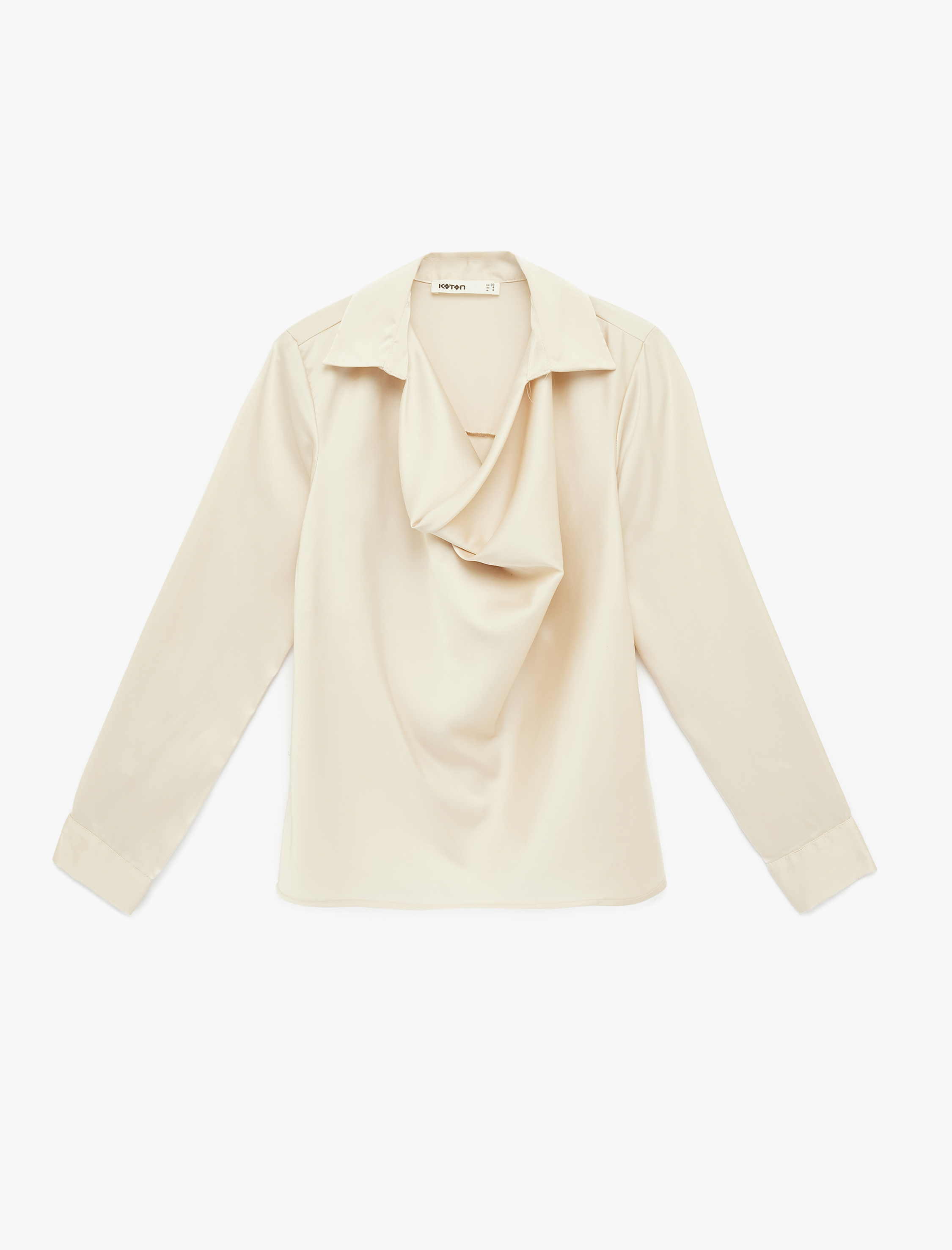   Dökümlü Gömlek Yaka Uzun Kollu Saten Bluz