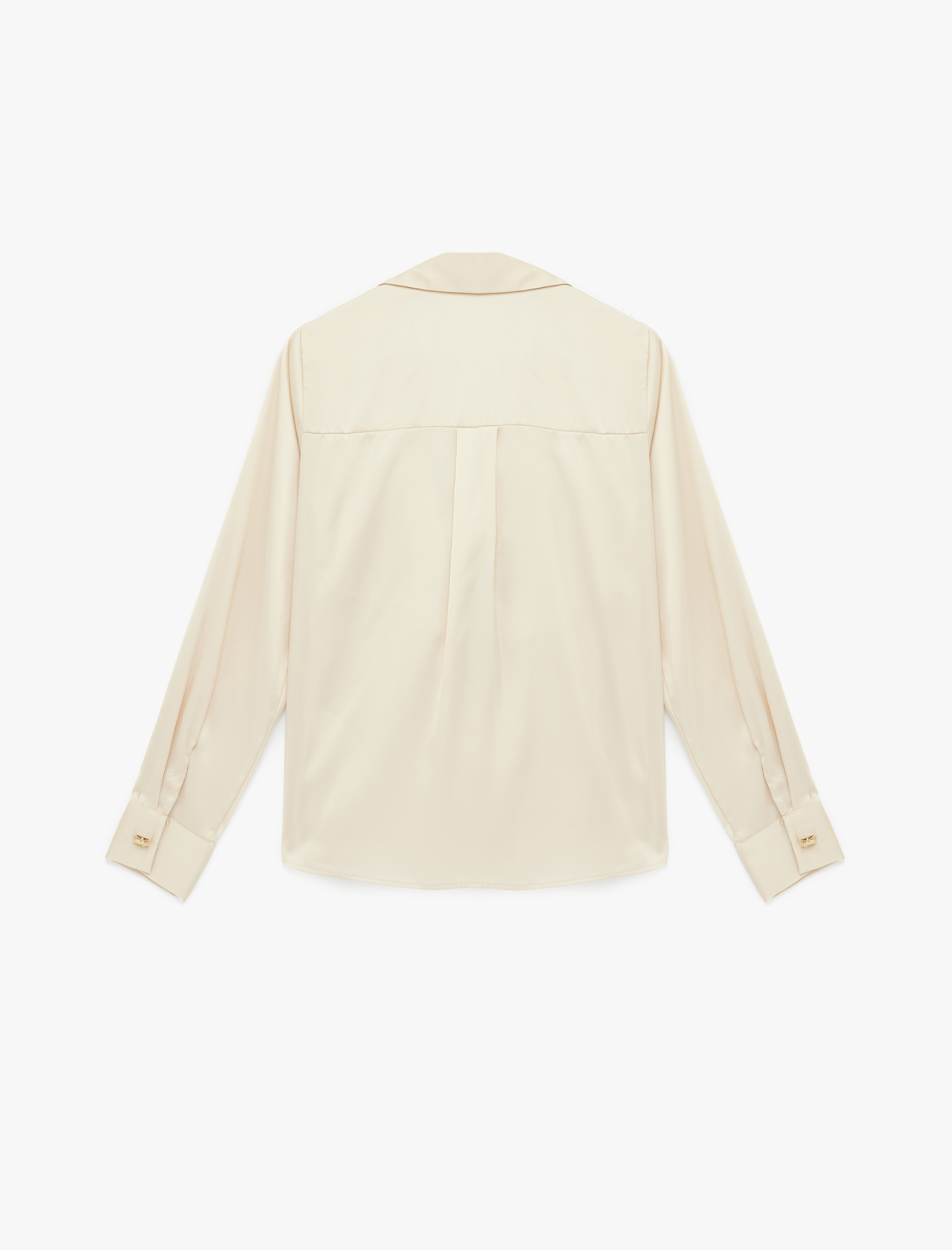   Dökümlü Gömlek Yaka Uzun Kollu Saten Bluz