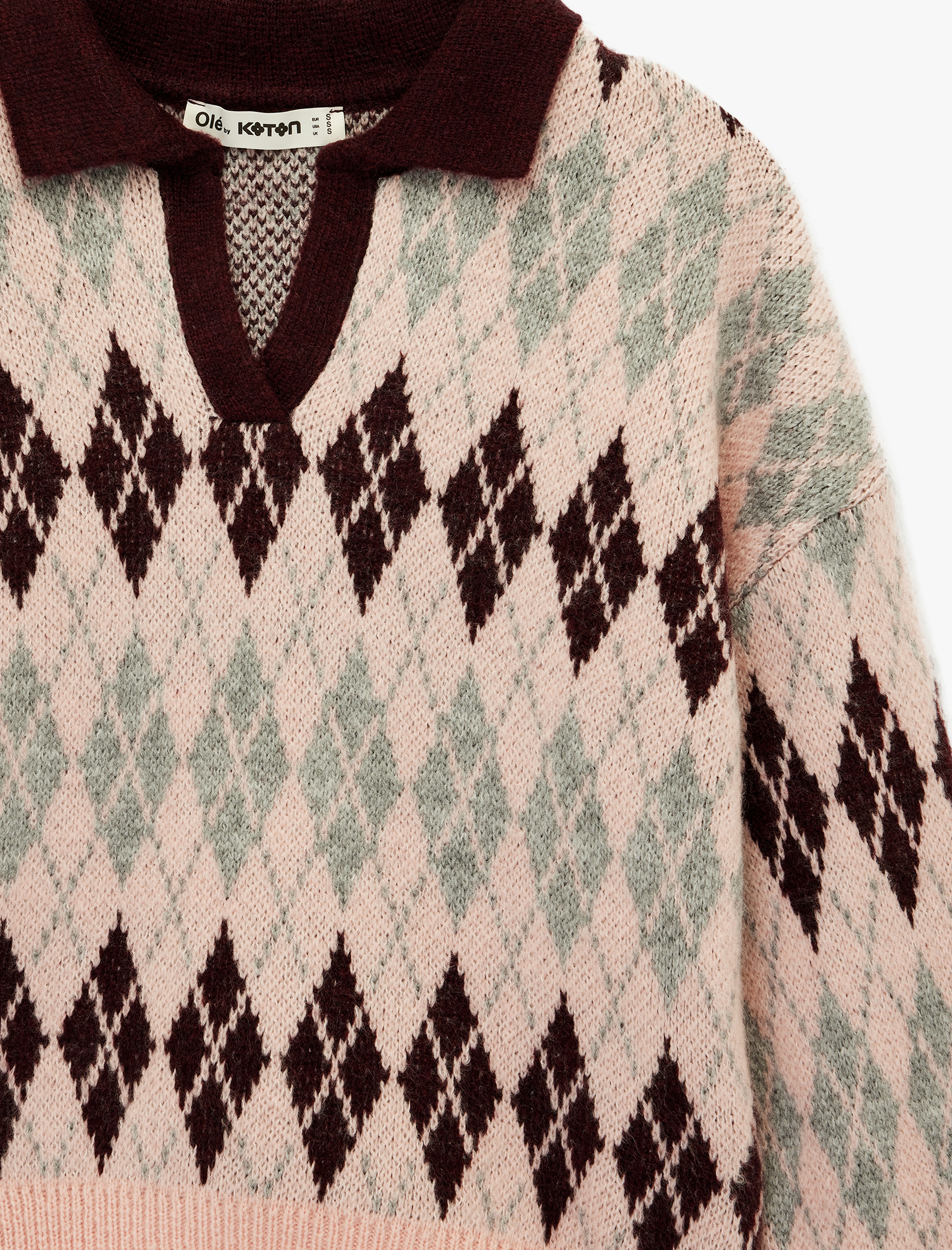   Uzun Kollu Baklava Desenli Polo Yaka Triko Kazak