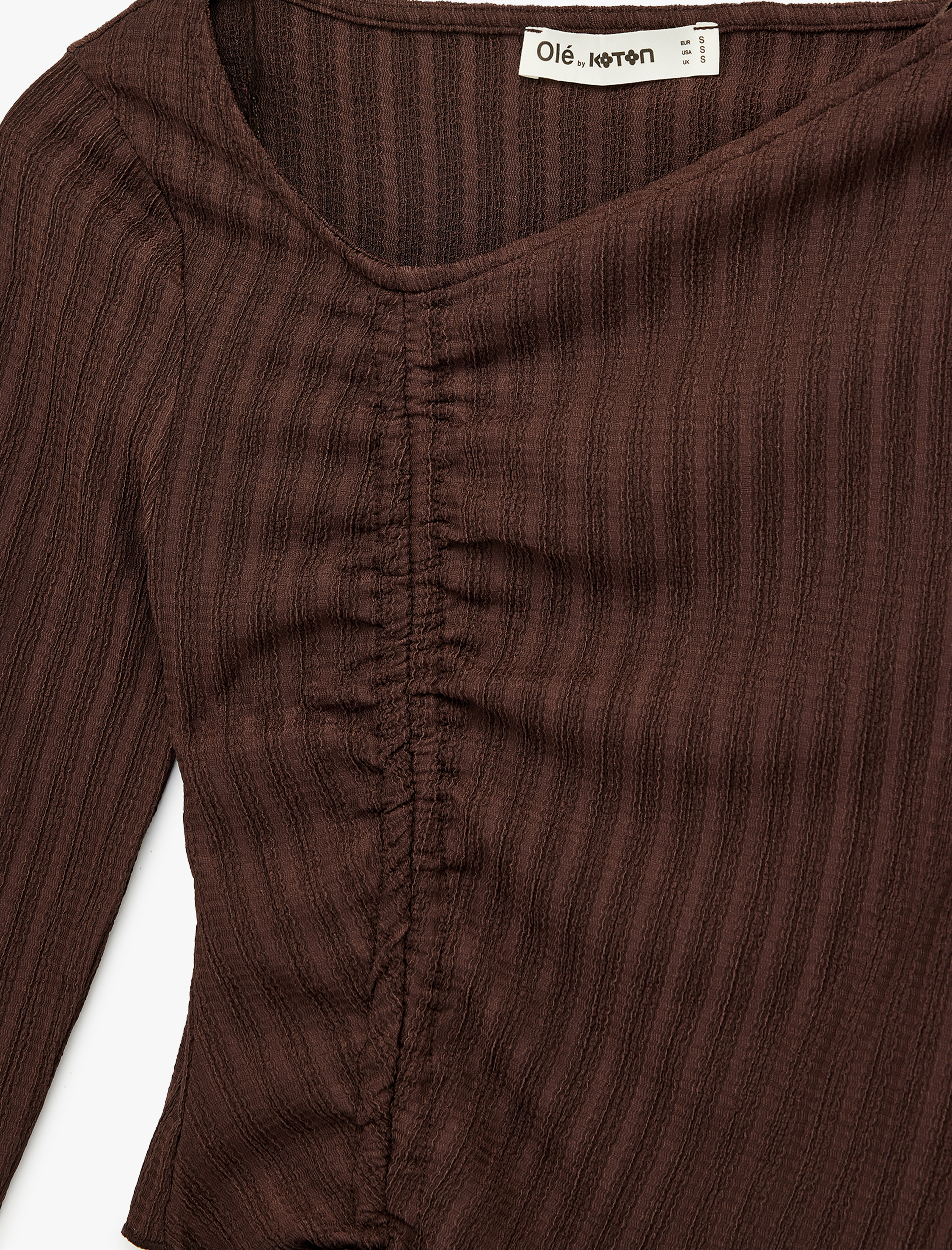   Asimetrik Yaka Büzgülü Slim Fit Uzun Kollu Tişört