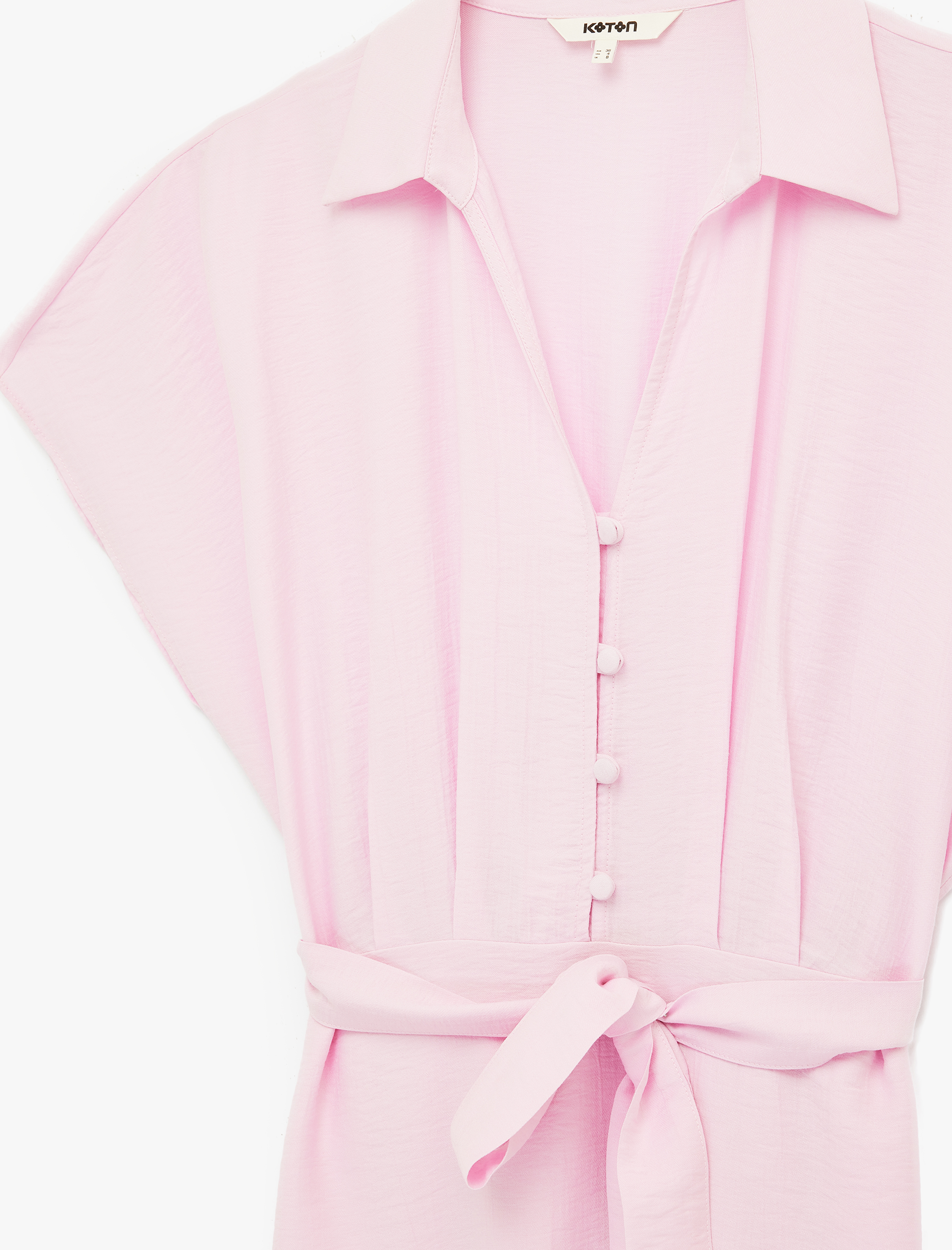   Viskon Kemerli Kolsuz Düğmeli Midi Gömlek Elbise