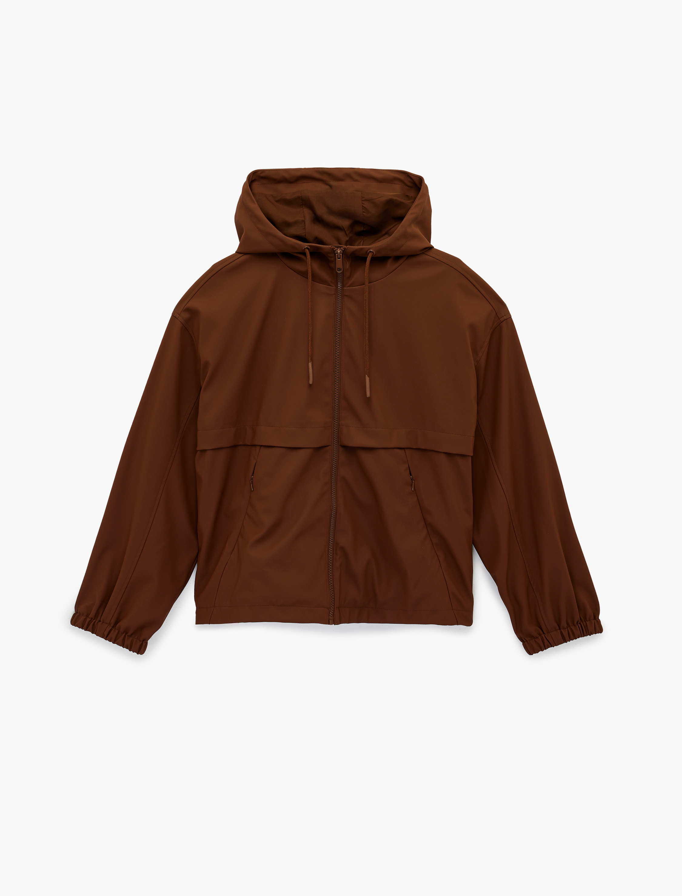   Fermuarlı Cepli Uzun Kollu Kapüşonlu Yağmurluk