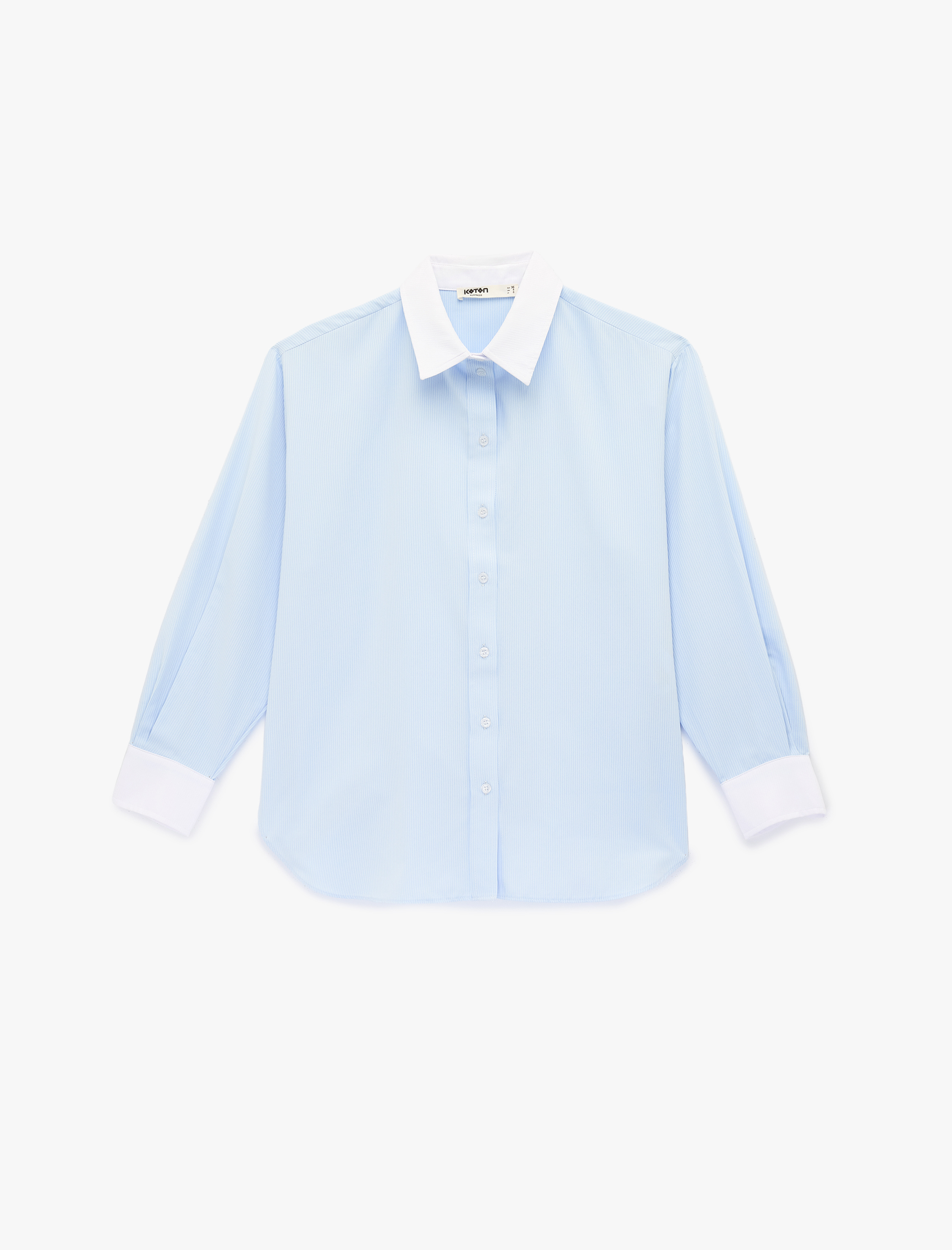   Slim Fit Yaka Detaylı Düğmeli Uzun Kollu Gömlek