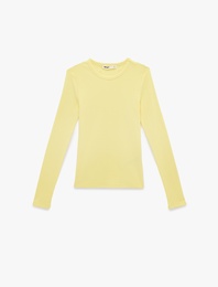 Pamuklu Slim Fit Uzun Kollu Bisiklet Yaka Tişört