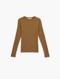 Pamuklu Slim Fit Uzun Kollu Bisiklet Yaka Tişört