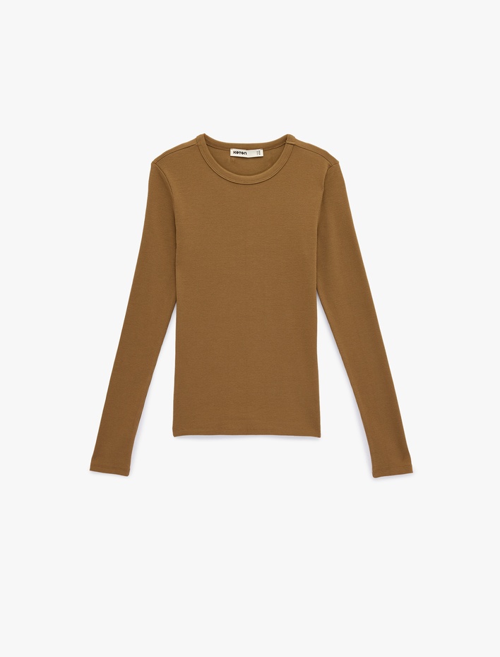  Pamuklu Slim Fit Uzun Kollu Bisiklet Yaka Tişört