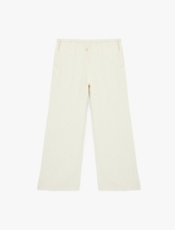 Cep Detaylı Beli Bağcıklı Geniş Paça Keten Karışımlı Pantolon