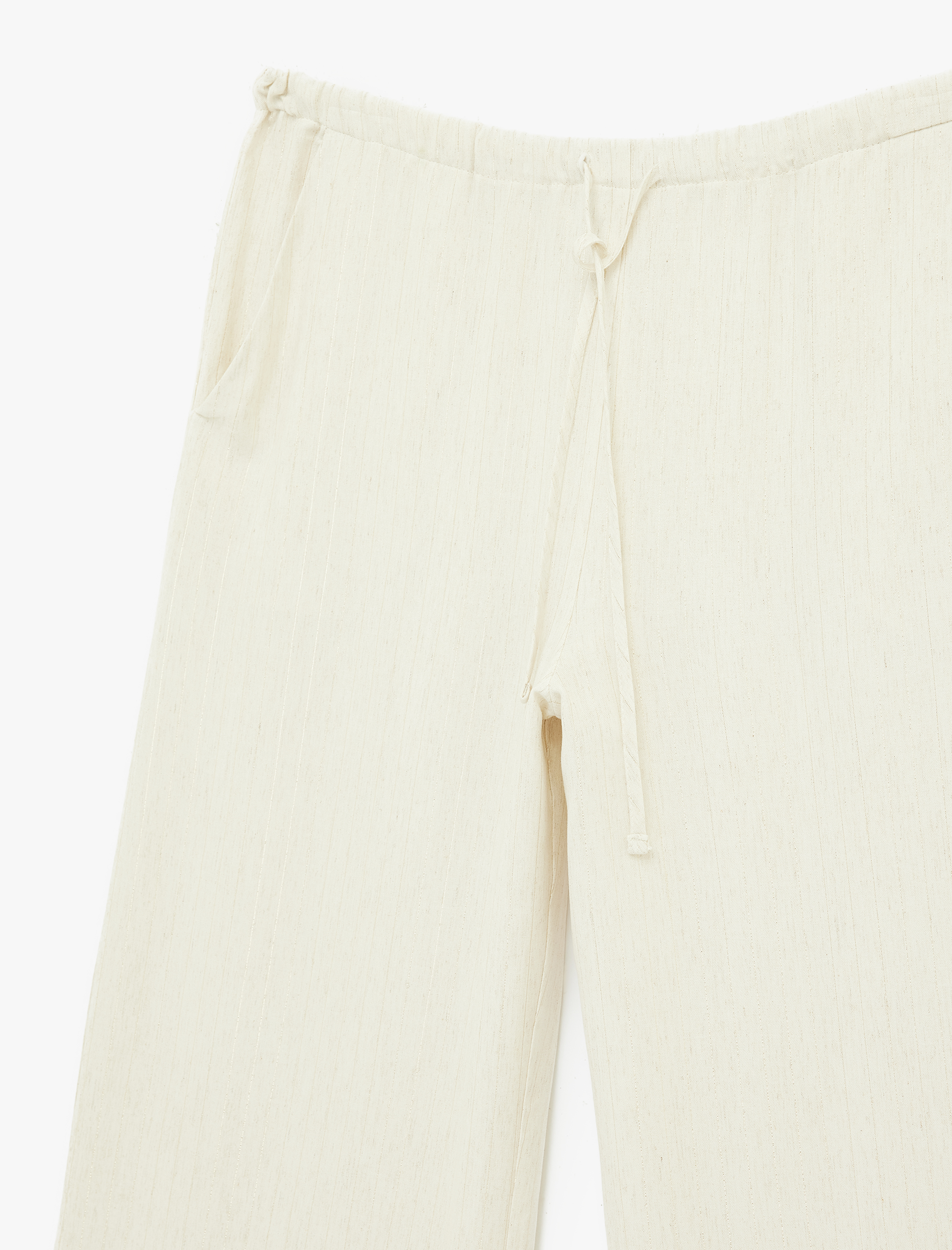   Cep Detaylı Beli Bağcıklı Geniş Paça Keten Karışımlı Pantolon