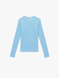 Pamuklu Slim Fit Uzun Kollu Bisiklet Yaka Tişört