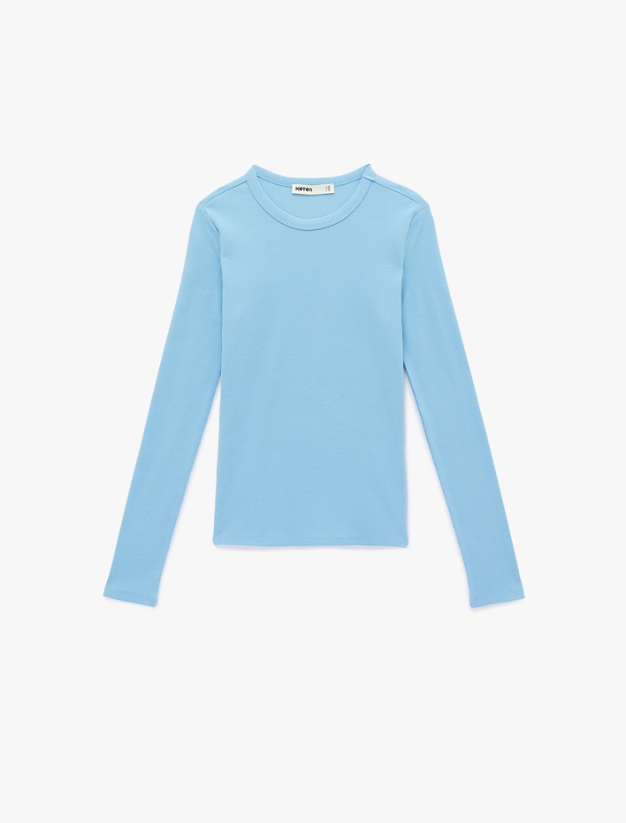  Pamuklu Slim Fit Uzun Kollu Bisiklet Yaka Tişört