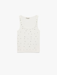 Slim Fit Taş Detaylı Kolsuz U Yaka Bluz