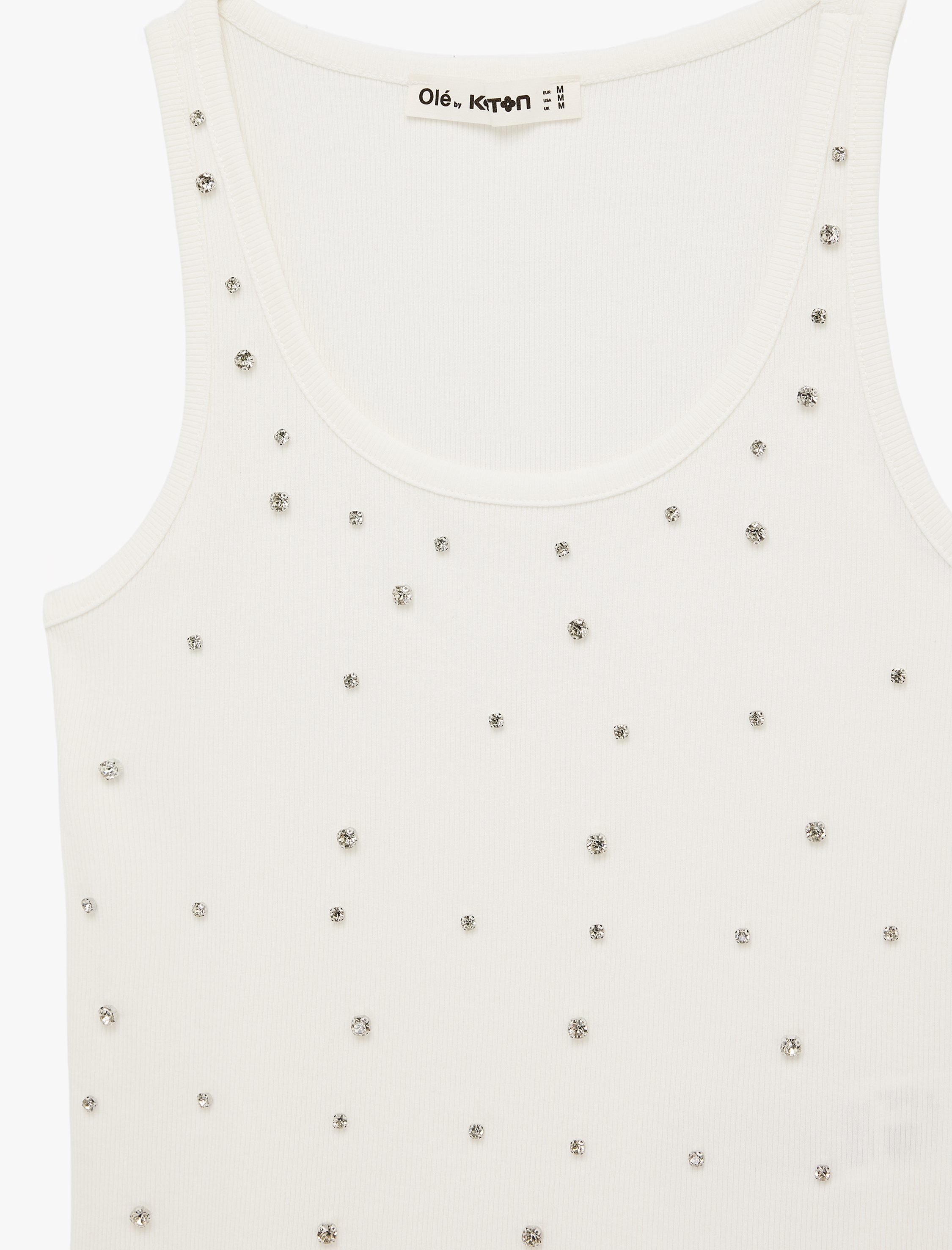   Slim Fit Taş Detaylı Kolsuz U Yaka Bluz