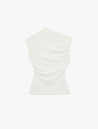 Asimetrik Yaka Drapeli Kolsuz Bluz