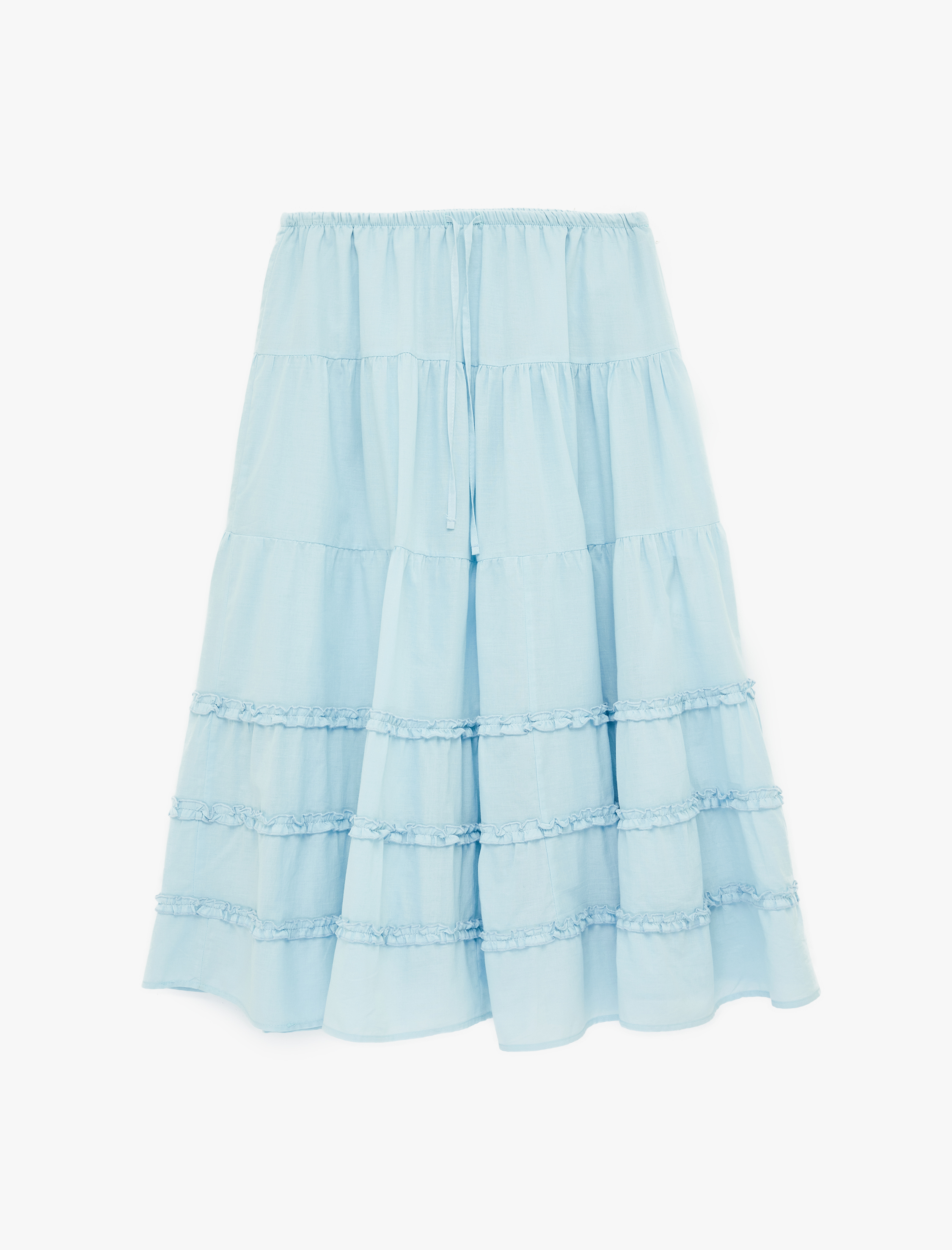   Rahat Kalıp Fırfır Detaylı Katlı Uzun A Kesim Etek