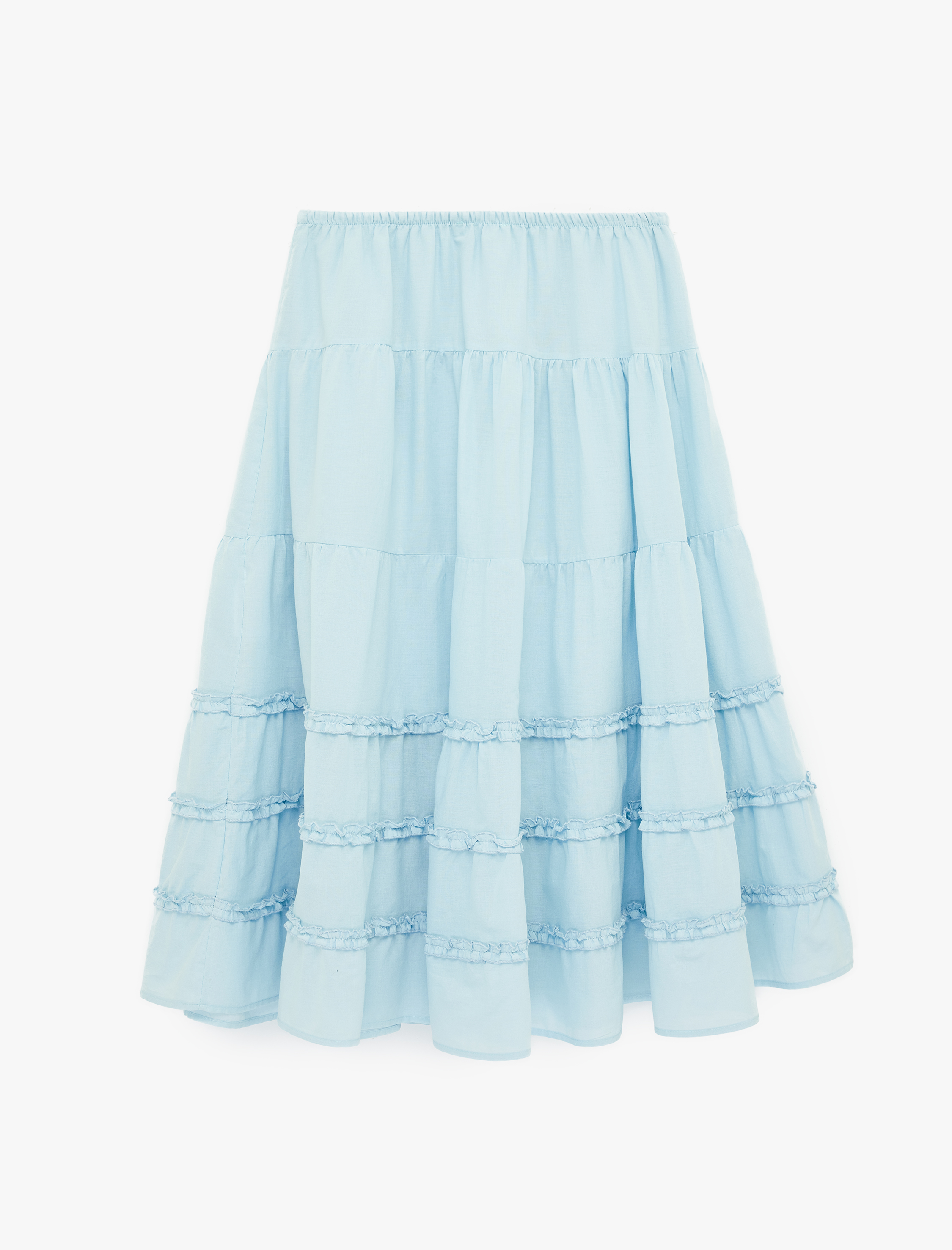   Rahat Kalıp Fırfır Detaylı Katlı Uzun A Kesim Etek