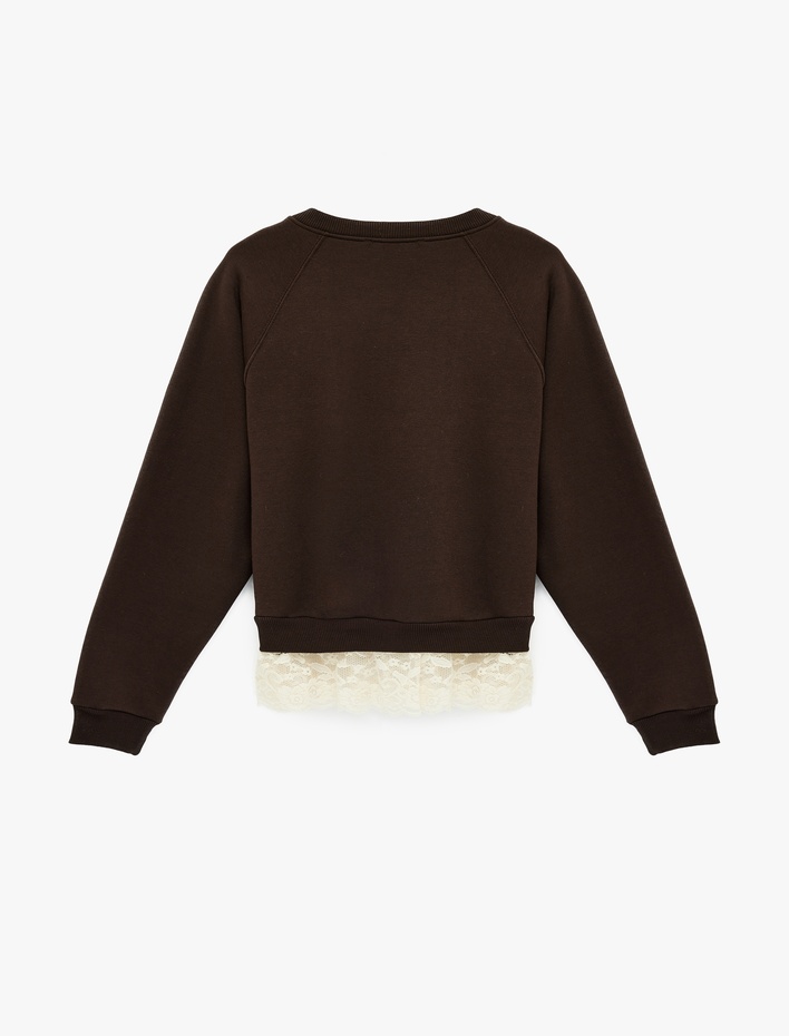  Dantel Detaylı Uzun Kollu Bisiklet Yaka Oversize Sweatshirt