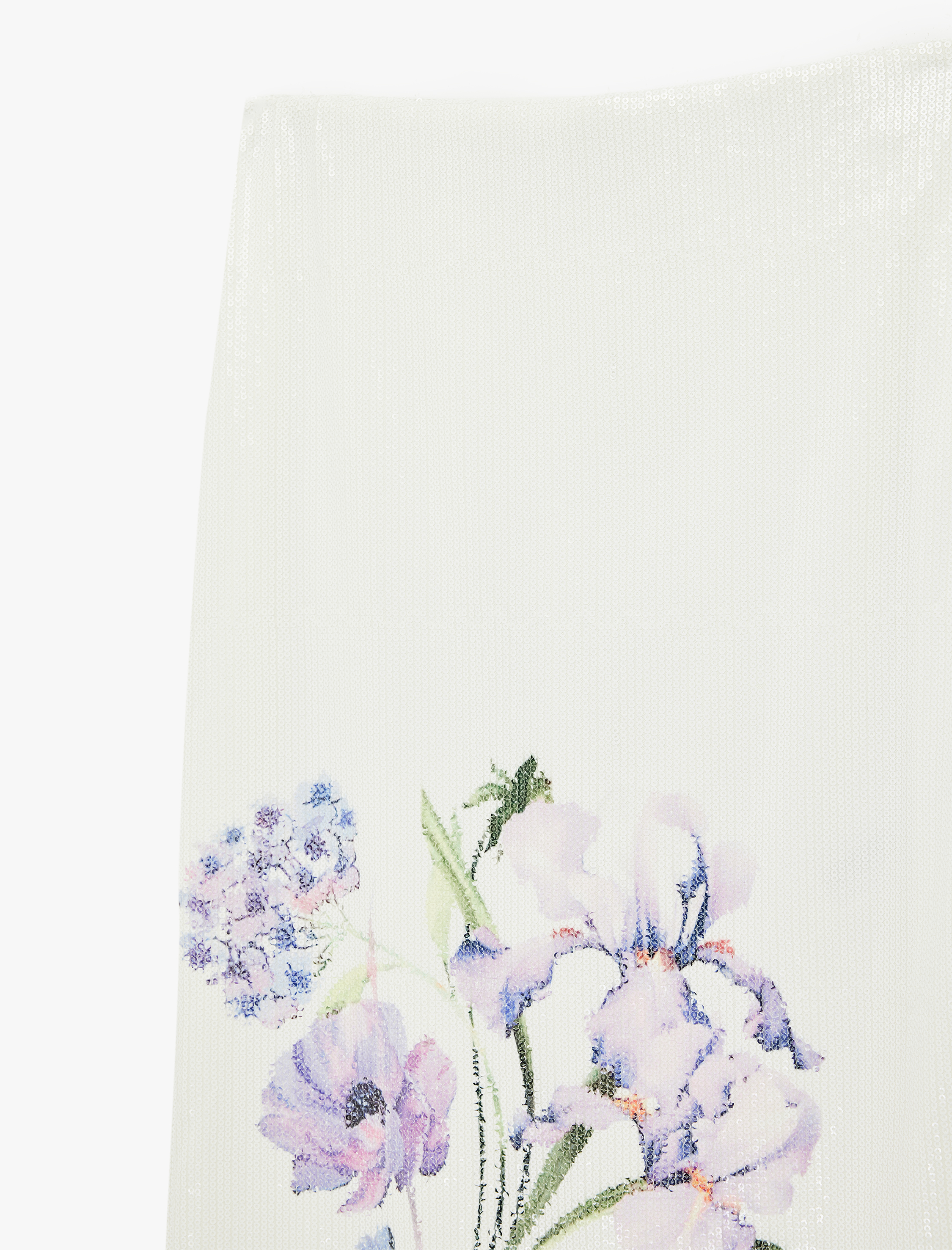   Yırtmaçlı Çiçek Desenli Pullu Payetli Midi Etek