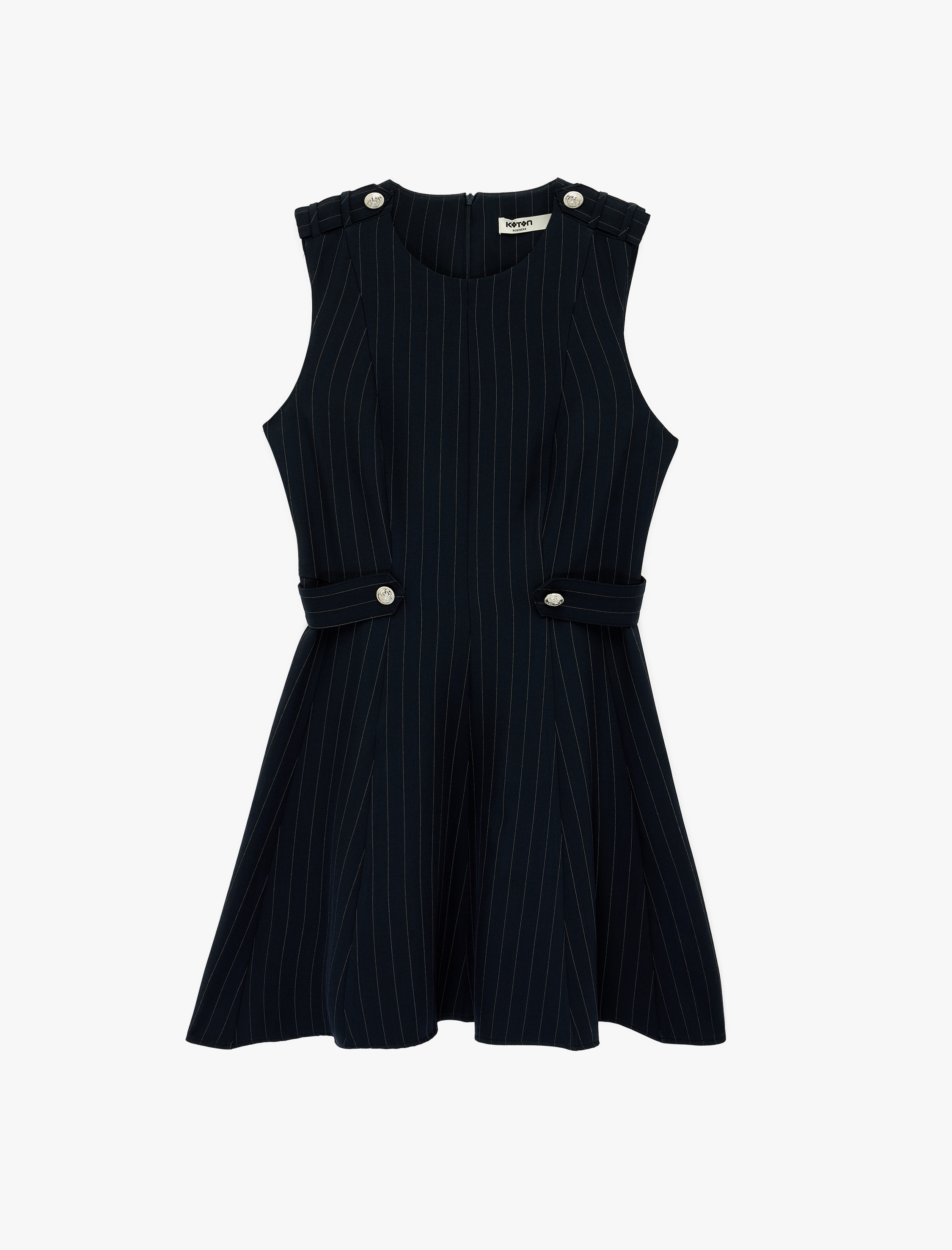   Metal Aksesuarlı Kolsuz Bisiklet Yaka Slim Fit A Kesim Elbise