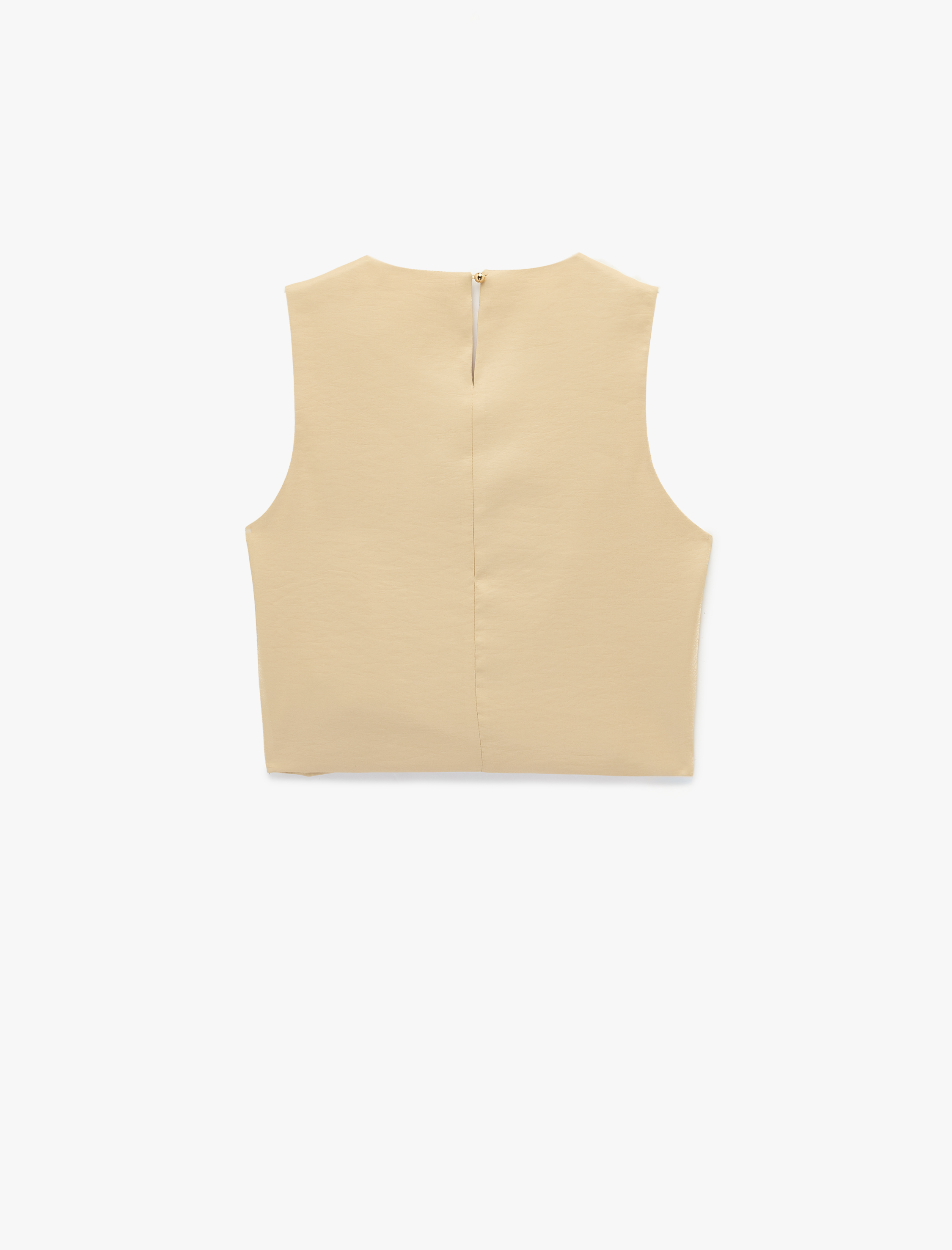   Yuvarlak Yaka Aksesuar Detaylı Asimetrik Kesim Saten Yelek