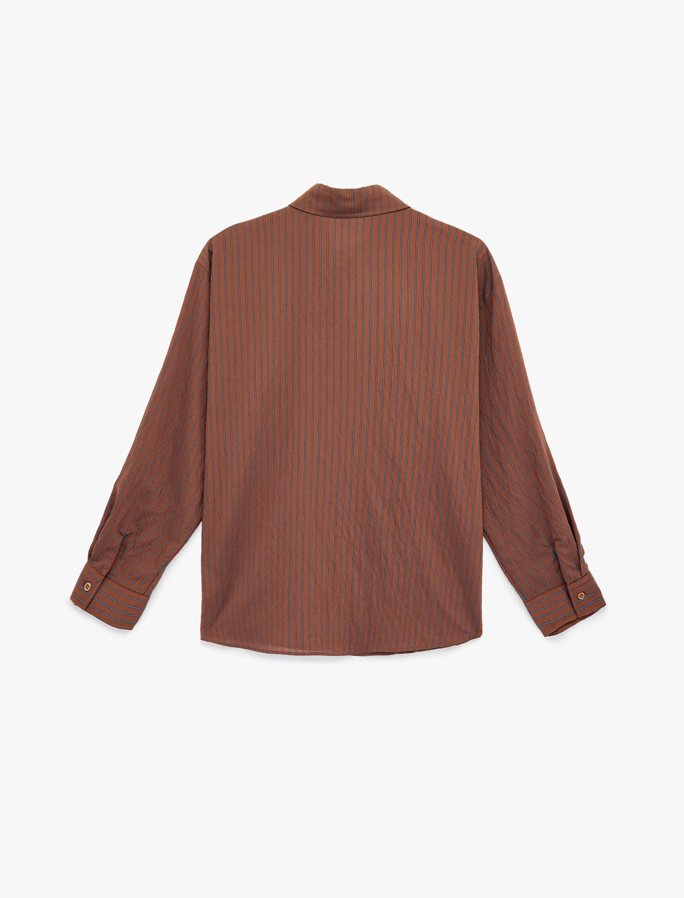   Viskon Uzun Kollu Klasik Yaka Düğmeli Çizgili Oversize Gömlek