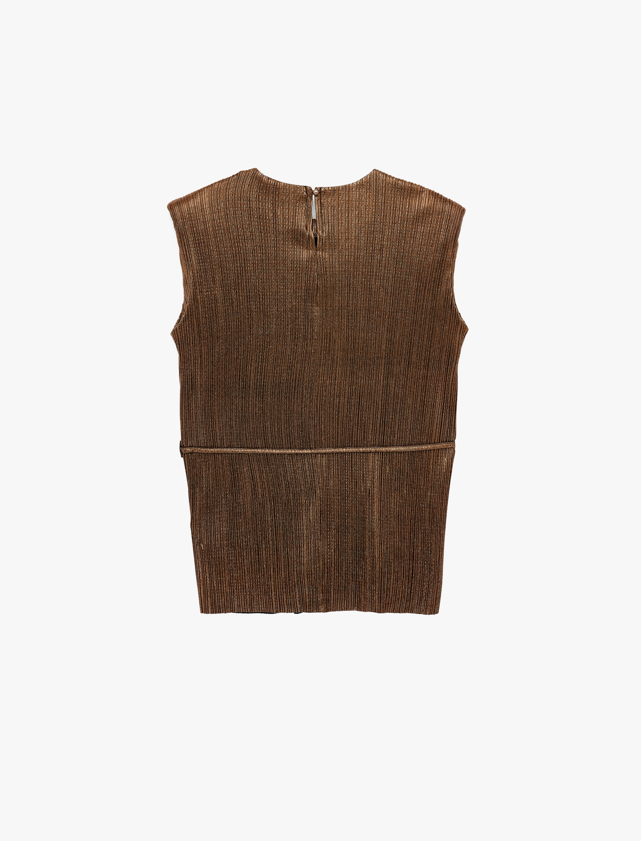   Kemerli Bisiklet Yaka Vatkalı Kolsuz Saten Piliseli Bluz