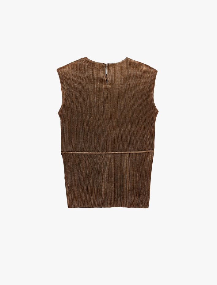  Kemerli Bisiklet Yaka Vatkalı Kolsuz Saten Piliseli Bluz