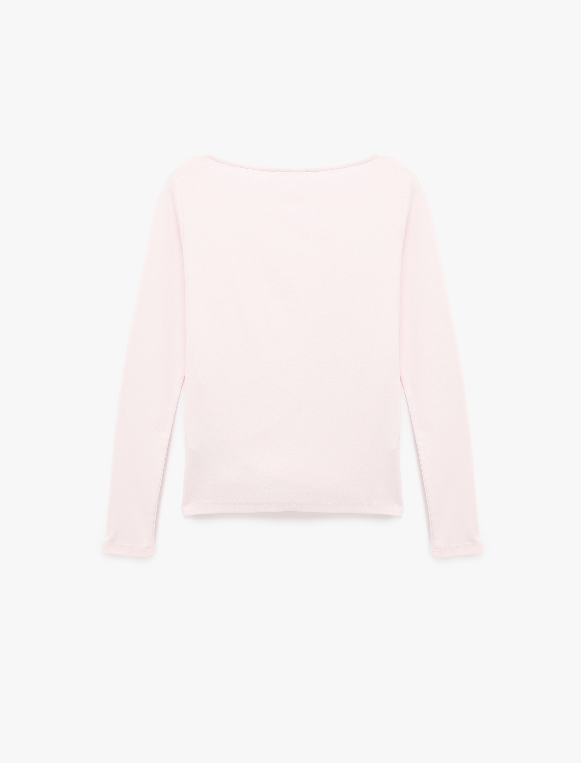   Pamuklu Slim Fit Kayık Yaka Uzun Kollu Drapeli Tişört