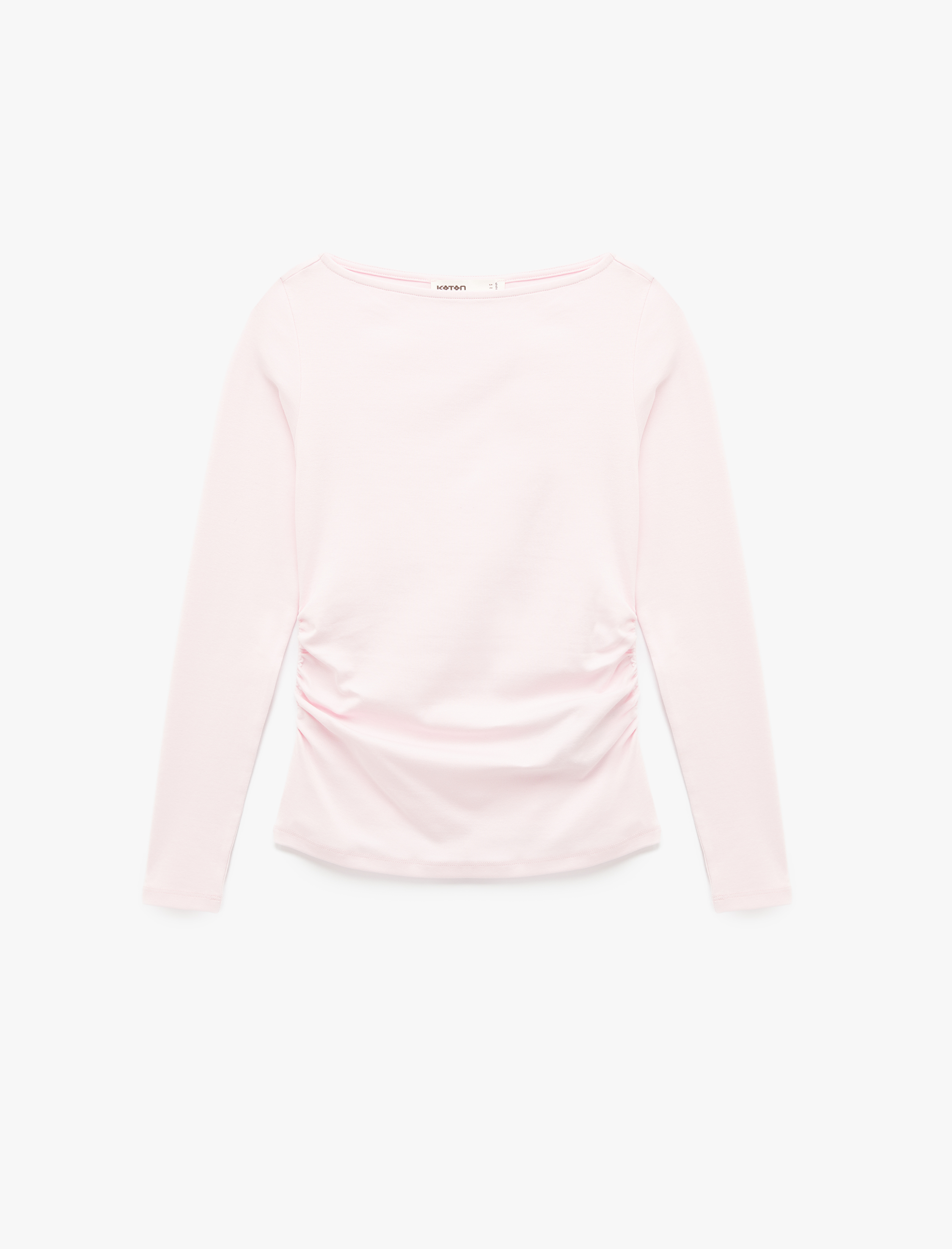   Pamuklu Slim Fit Kayık Yaka Uzun Kollu Drapeli Tişört