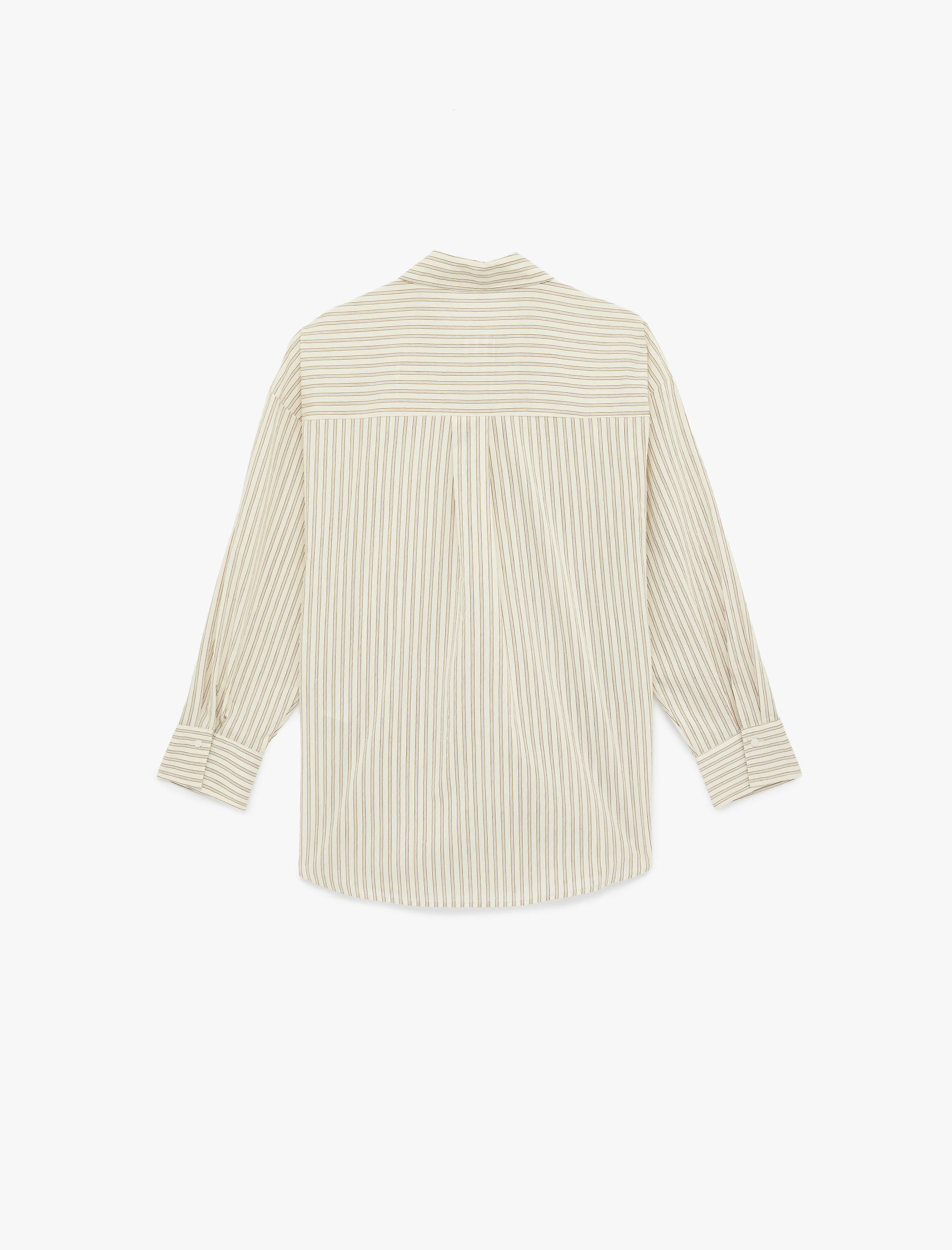   Metal Aksesuarlı Pamuklu Uzun Kollu Çizgili Gömlek