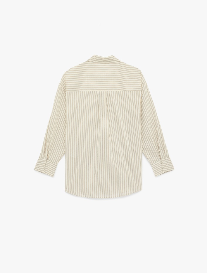  Metal Aksesuarlı Pamuklu Uzun Kollu Çizgili Gömlek