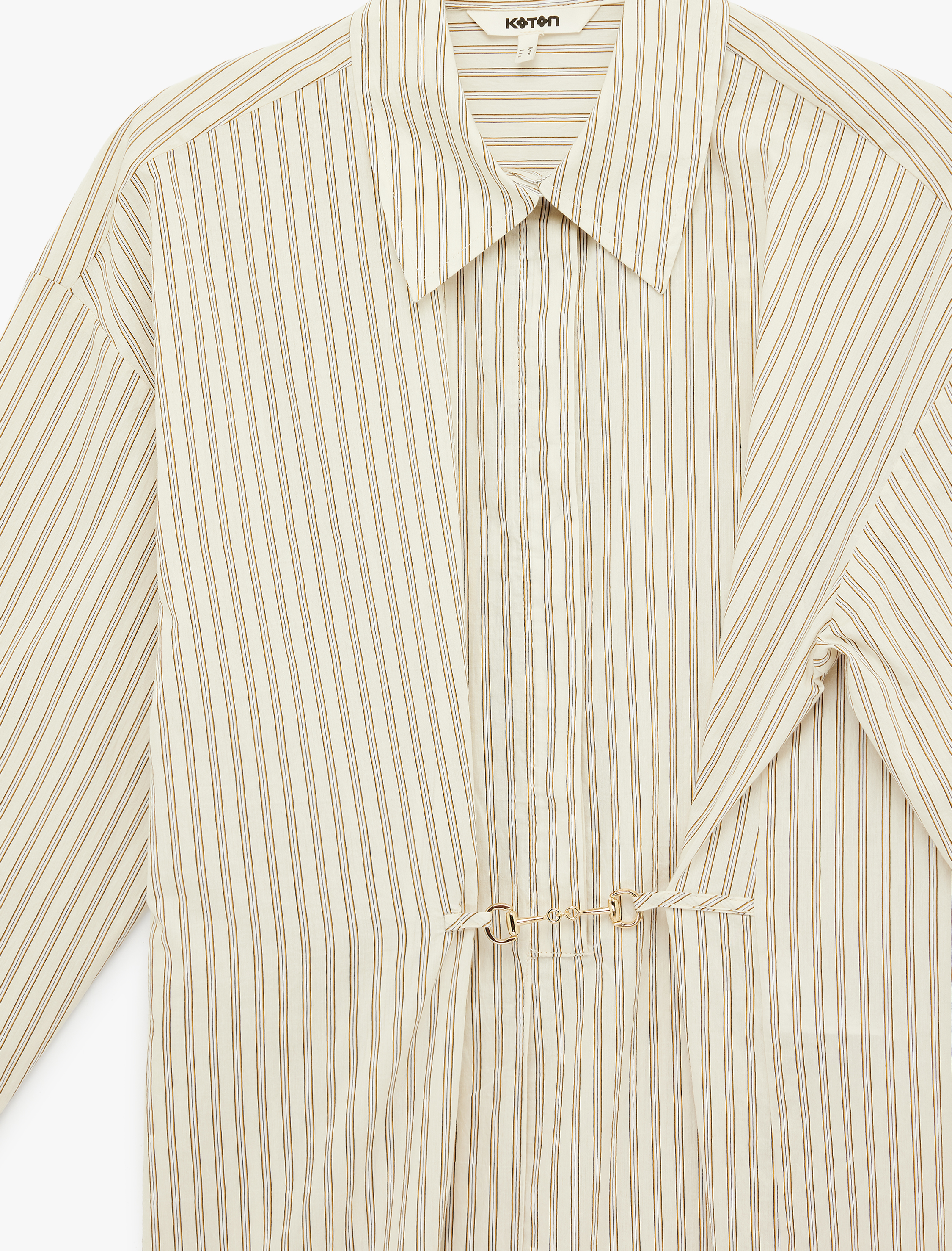   Metal Aksesuarlı Pamuklu Uzun Kollu Çizgili Gömlek