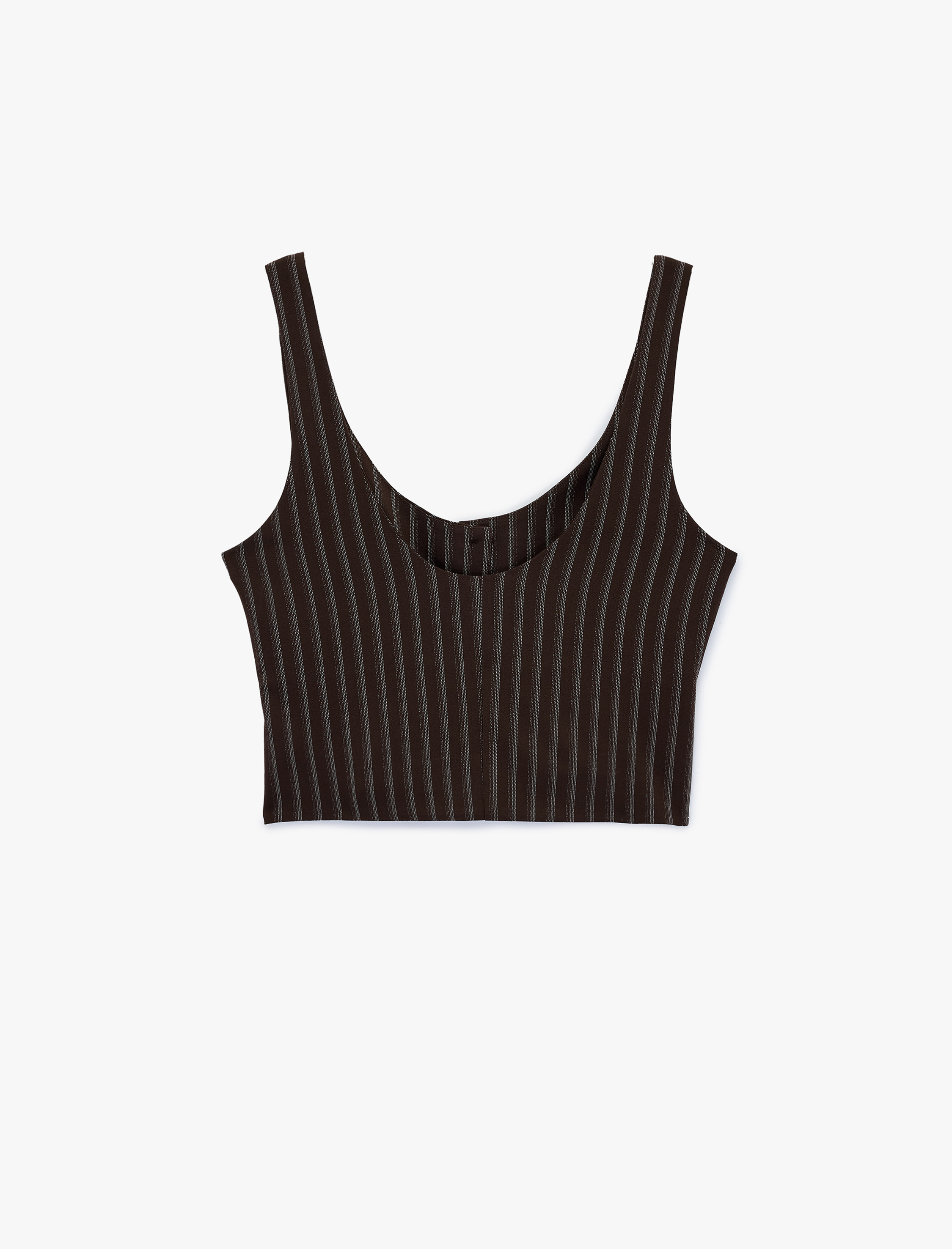   U Yaka Slim Fit Askılı Crop Çizgili Yelek