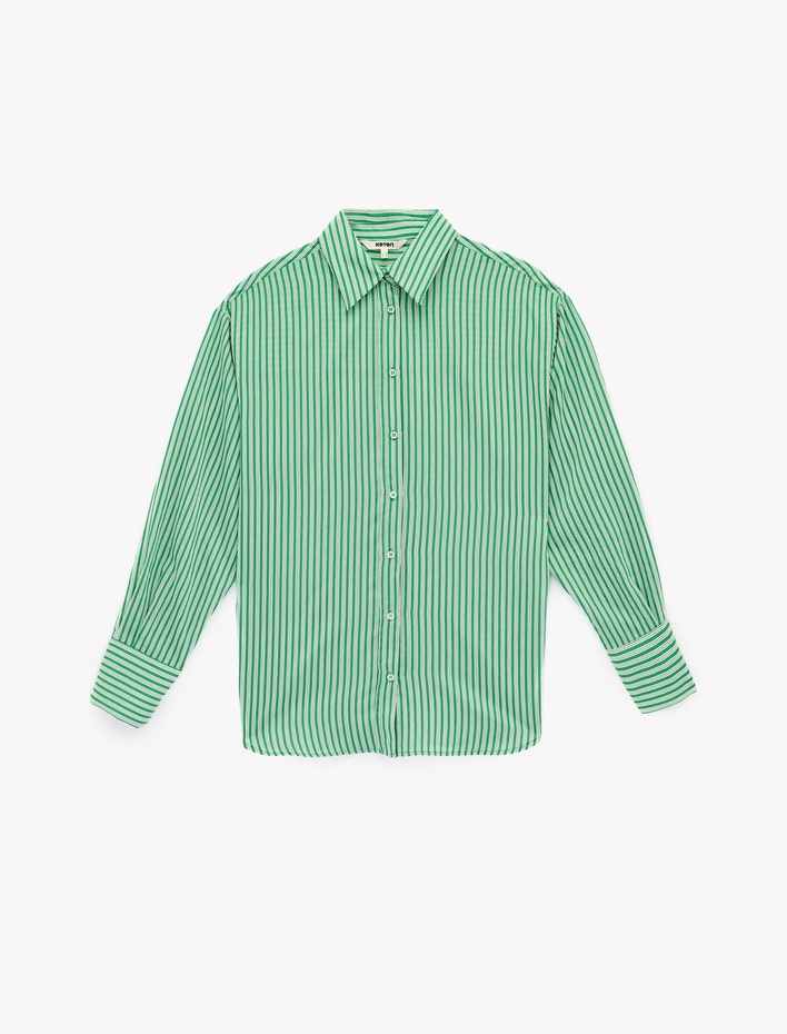  Regular Fit Uzun Kollu Klasik Yaka Viskon Çizgili Gömlek