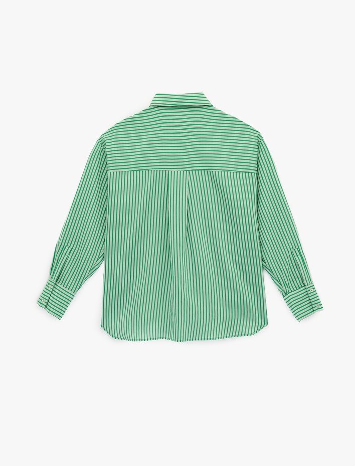  Regular Fit Uzun Kollu Klasik Yaka Viskon Çizgili Gömlek