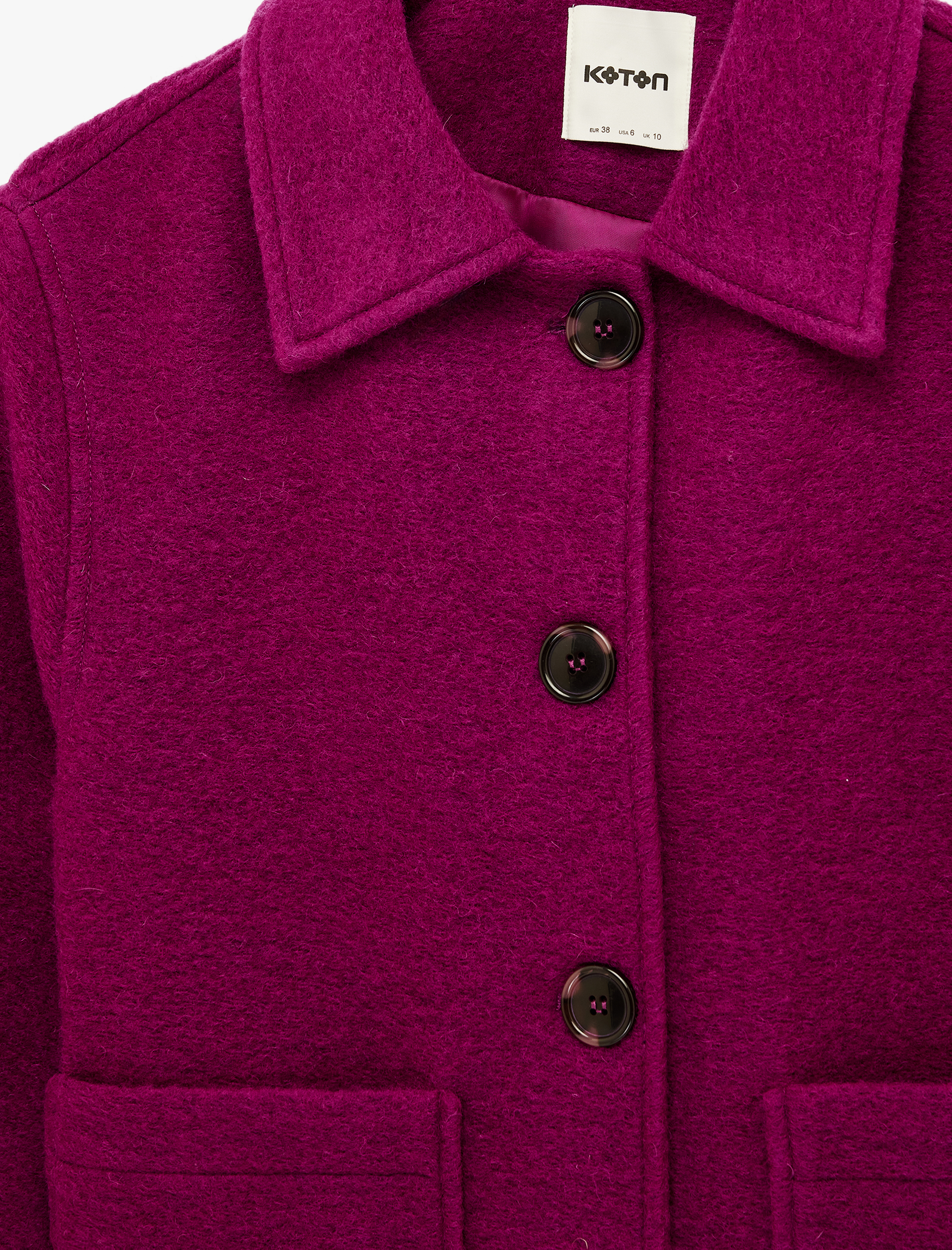   Cepli Uzun Kollu Oversize Crop Kaşe Ceket