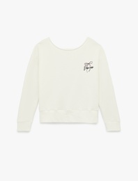 Modal Karışımlı Uzun Kollu Kayık Yaka Oversize Baskılı Sweatshirt