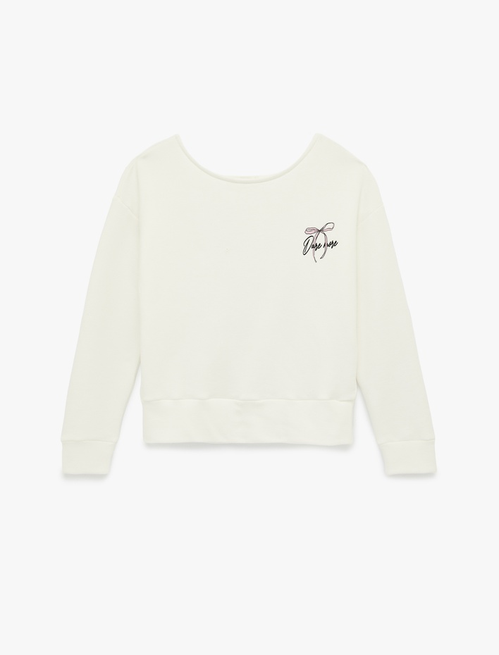  Modal Karışımlı Uzun Kollu Kayık Yaka Oversize Baskılı Sweatshirt