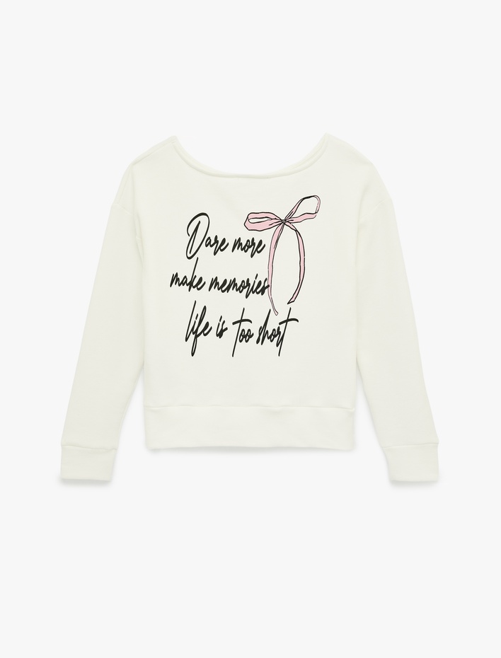  Modal Karışımlı Uzun Kollu Kayık Yaka Oversize Baskılı Sweatshirt